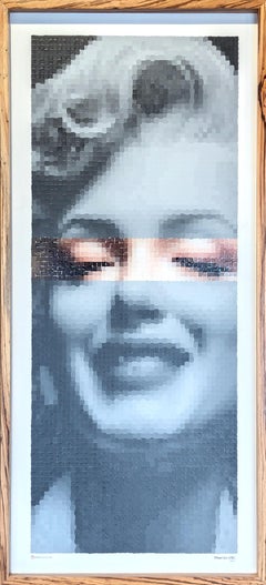 "Sonrisa de Marilyn Monroe" Pintura Retrato Pixelada Inspirada en el Arte Pop Contemporáneo