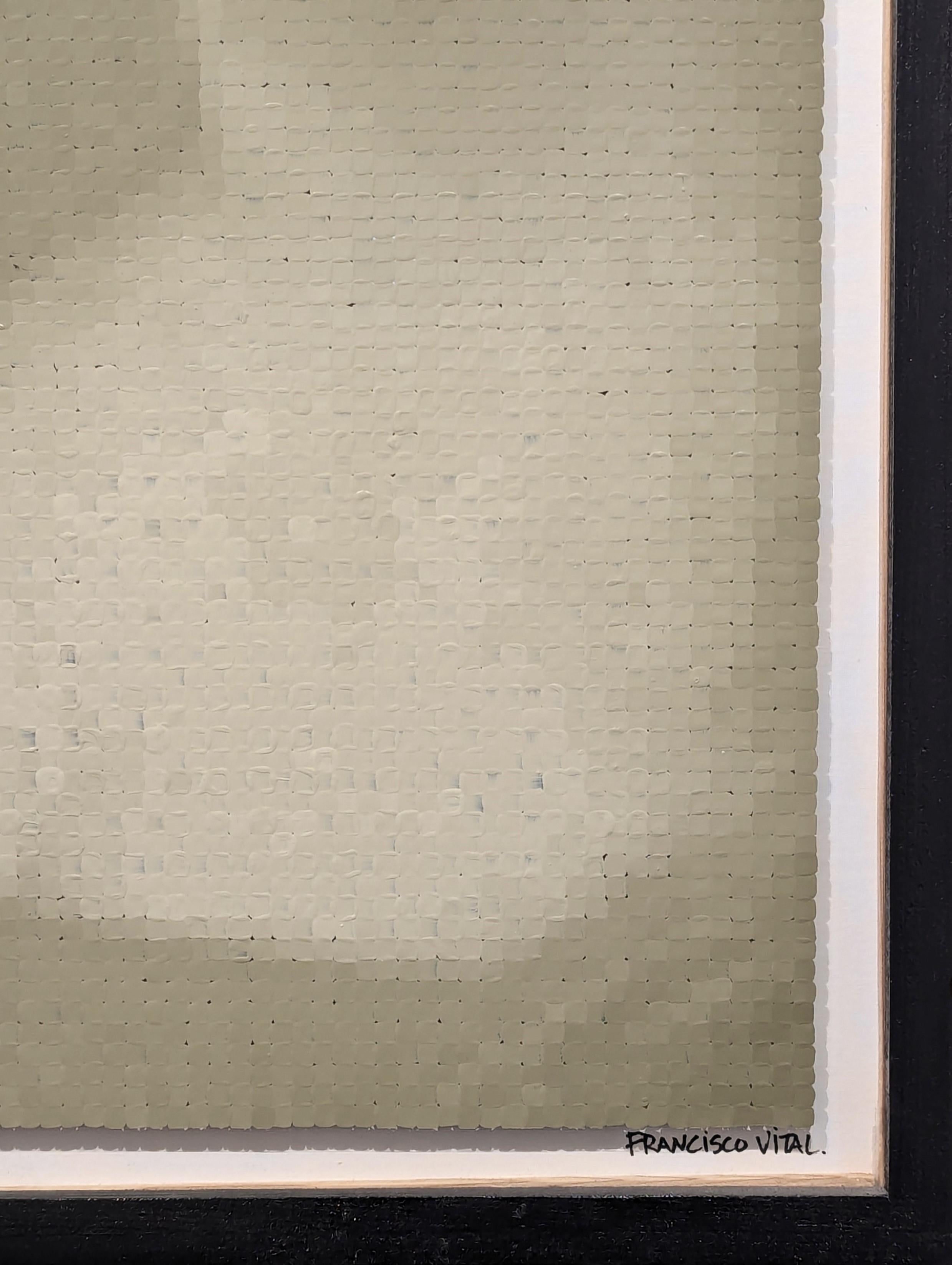 Retrato pixelado inspirado en el arte pop contemporáneo del cuadro de la Mona Lisa de Leonardo da Vinci. Al igual que en el puntillismo, los bloques de color individuales pintados a mano se unen para formar la imagen icónica cuando se ven desde