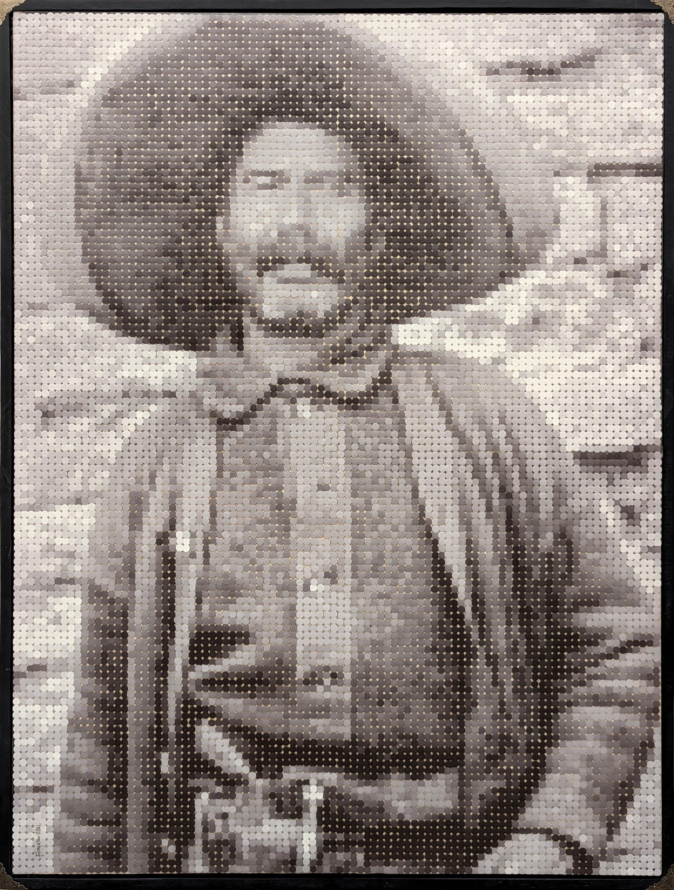 "Pistol Pete" Contemporary Western Black & Tan Pixelated Cowboy Portrait