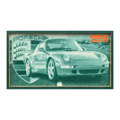 "Porsche 911 Vers. 1" Contemporary Teal Toned Pixelated Sports Car Painting