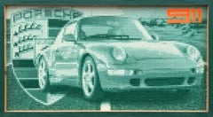 "Porsche 911 Vers. 1" Pittura contemporanea di auto sportive pixelate dai toni verde acqua