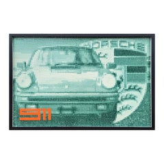 "Porsche 911 Vers. 2" Contemporary Teal Toned Pixelated Sports Car Painting
