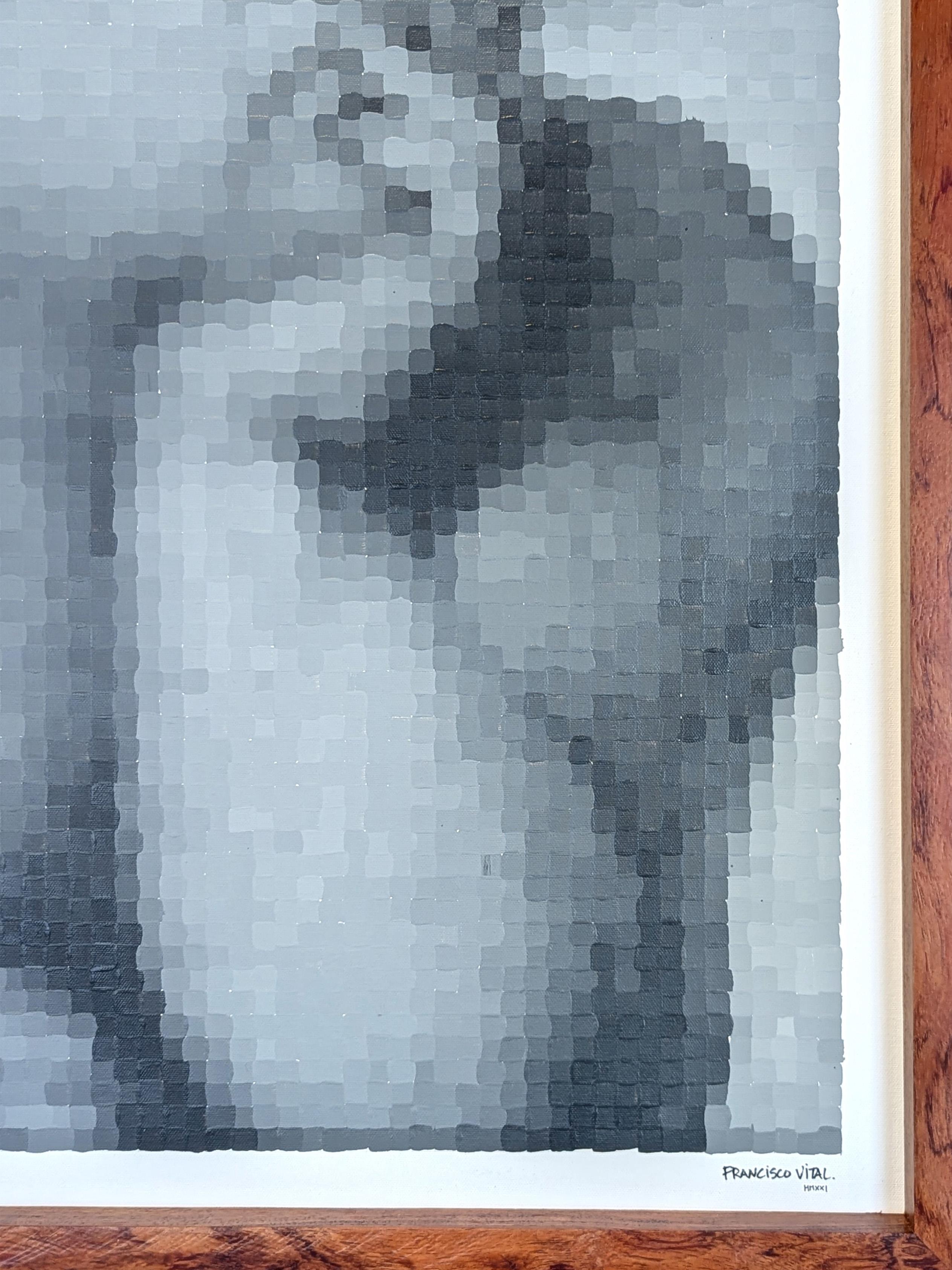 Interpretación pixelada inspirada en el arte pop contemporáneo de un detalle del famoso cuadro de Rafael Botticelli titulado 