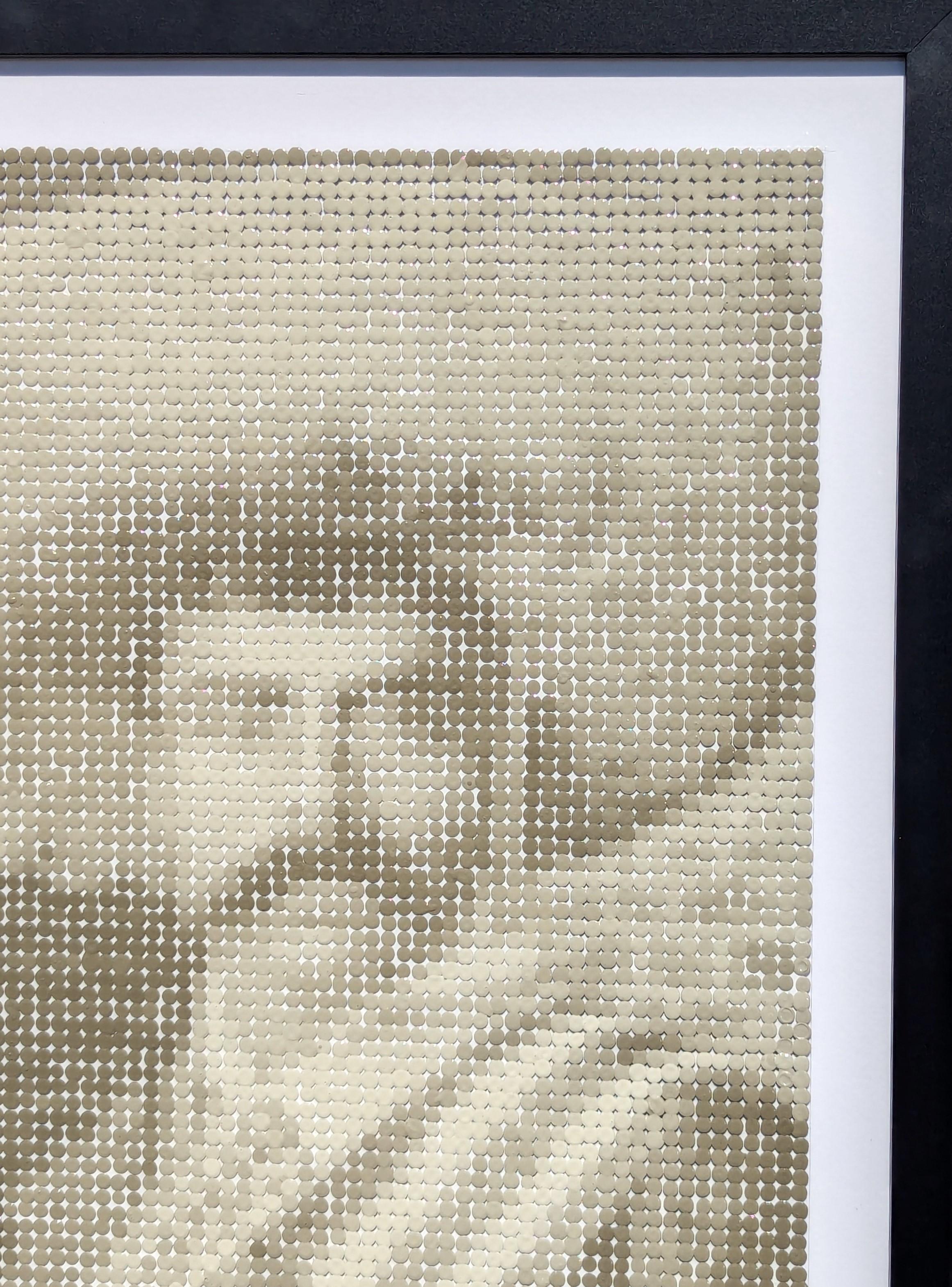 Contemporary pixelated portrait painting of Emiliano Zapata, the Mexican revolutionary who was a leading figure in the Mexican Revolution of 1910–1920. Similar to pointillism, the individual hand-painted blocks of color come together to form the