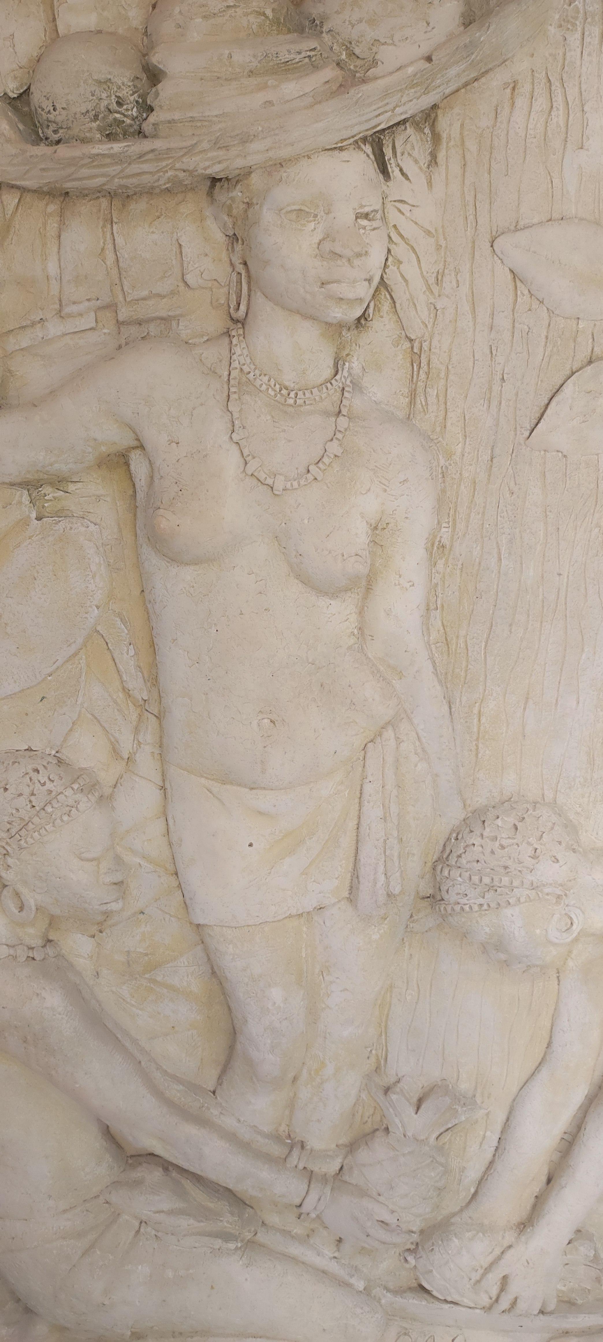 Francisco Xavier de Viveiros Costa (1914 / 1997)
Bas-relief en plâtre représentant une scène africaine, dans un cadre en bois
Signé et daté 1941
161,5x215,5 cm
fourni avec des supports de suspension murale
,
Originaire de São Miguel (île des