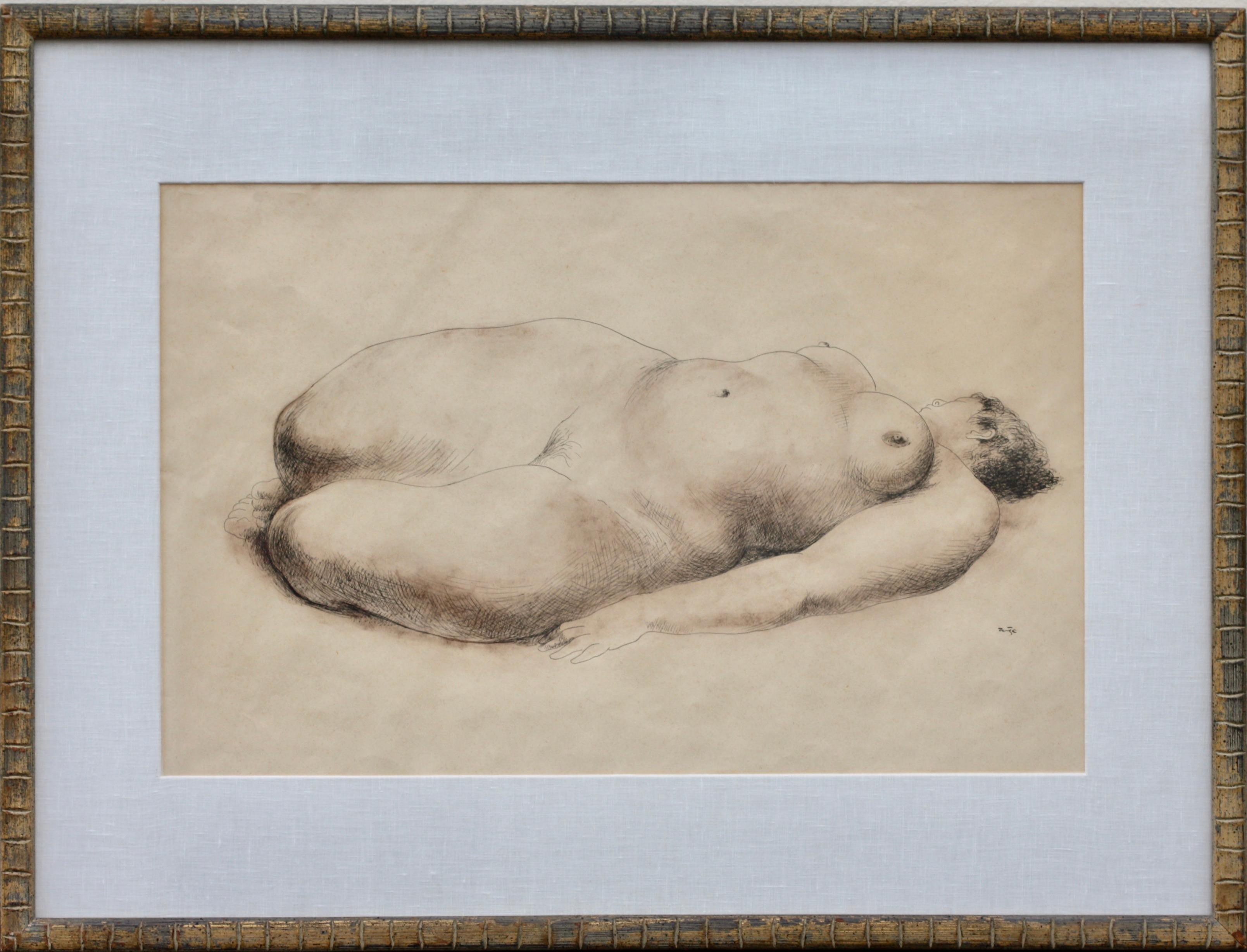 Francisco Zuñiga, Desnuda Signed Lower Right Conte Crayon on Paper In Good Condition In West Palm Beach, FL