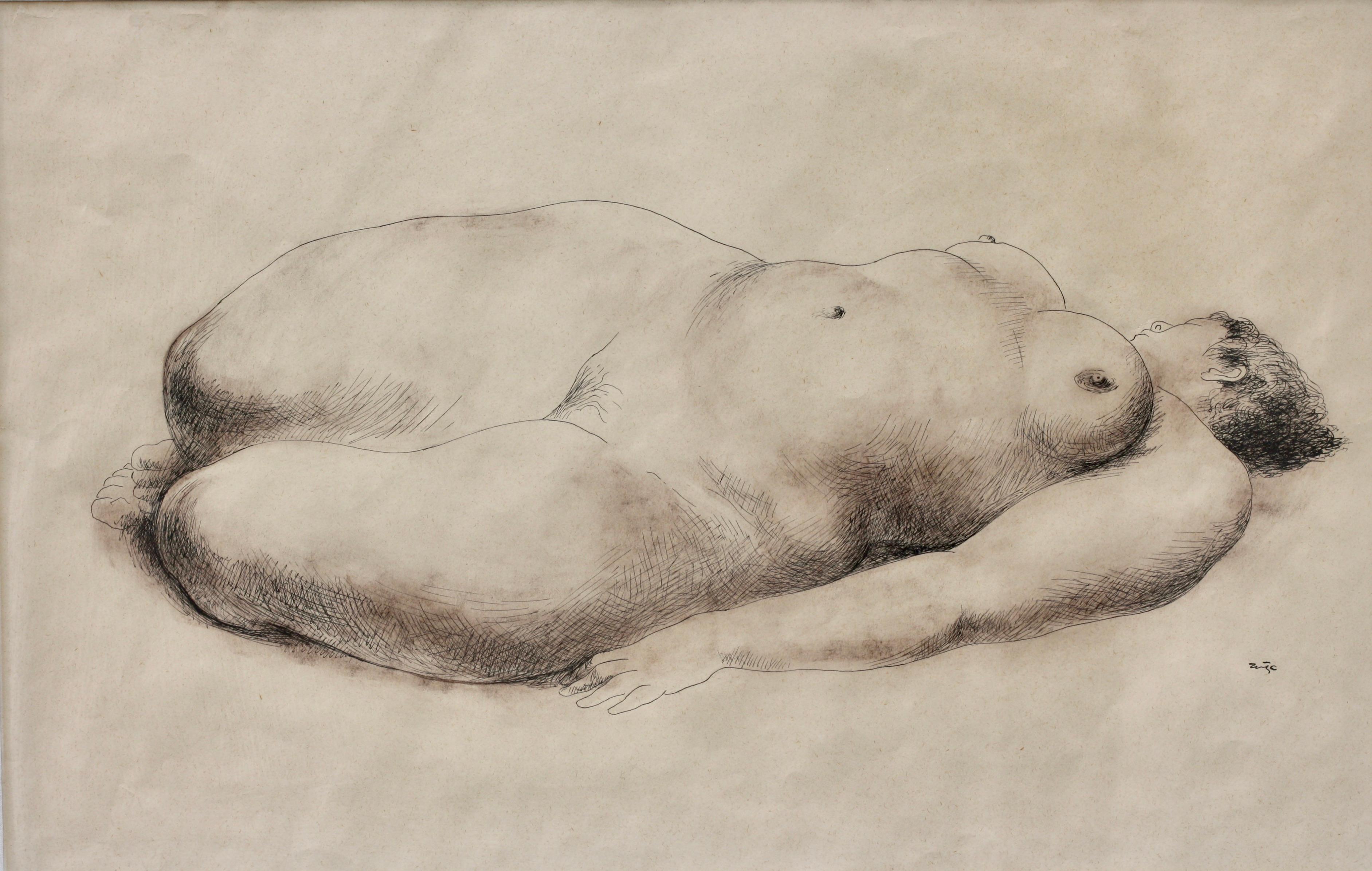 Francisco Zuñiga:: Desnuda signé en bas à droite Crayon de Conte sur papier en vente 1