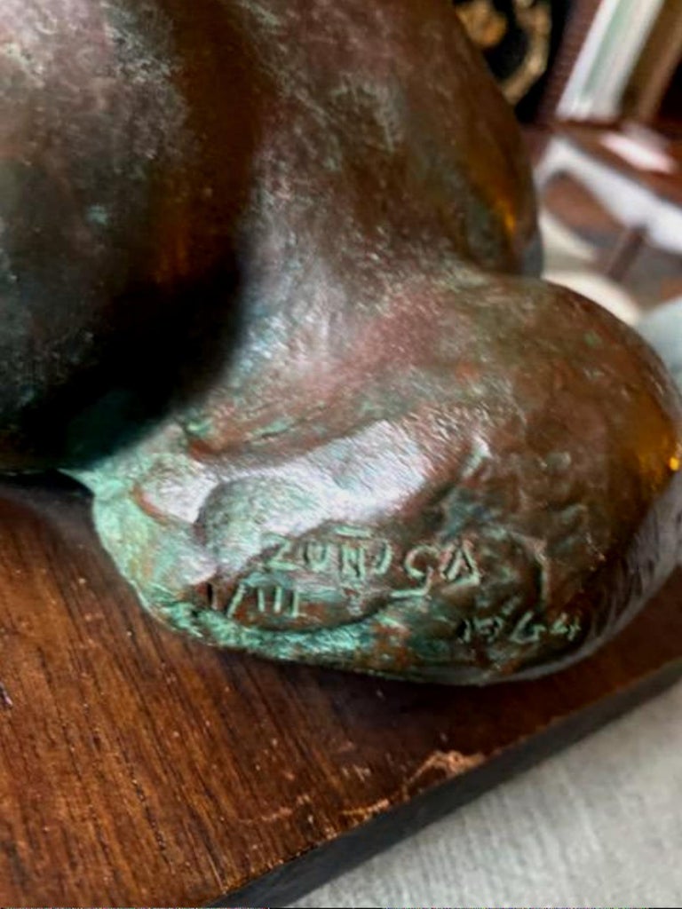 Francisco Zuniga Bronze Sculpture, 1964, "Desnudo Acostada" For Sale at