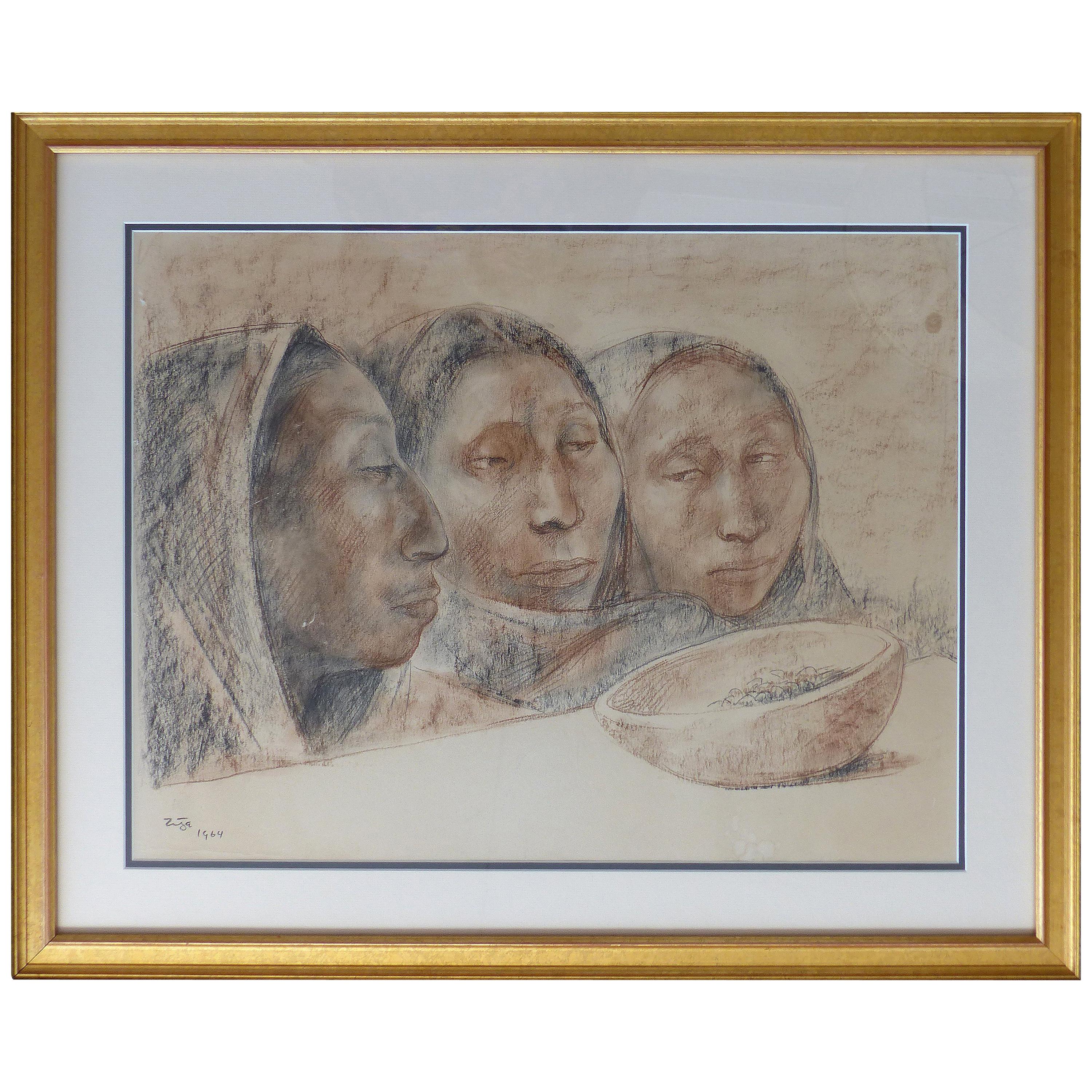 Francisco Zúñiga Kohle- und Pastellzeichnung auf Papier, 1964