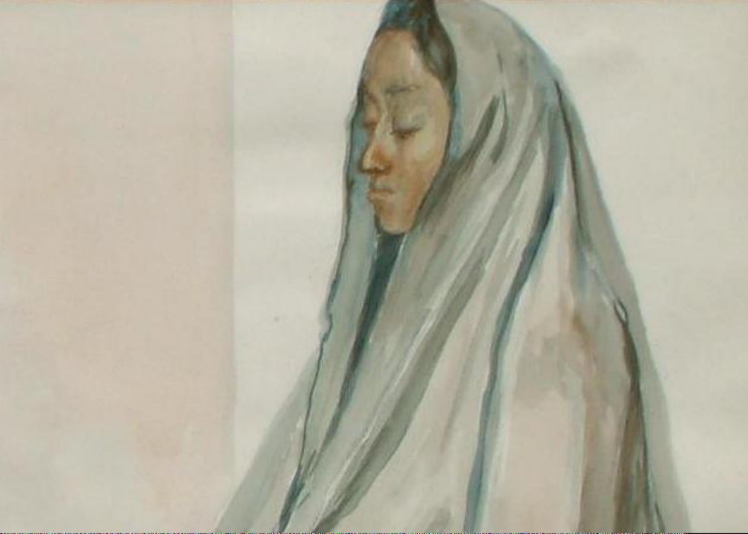 Francisco Zuniga Mexican Modernist Watercolor, 1984, “Mujer Sentada con Rebozo