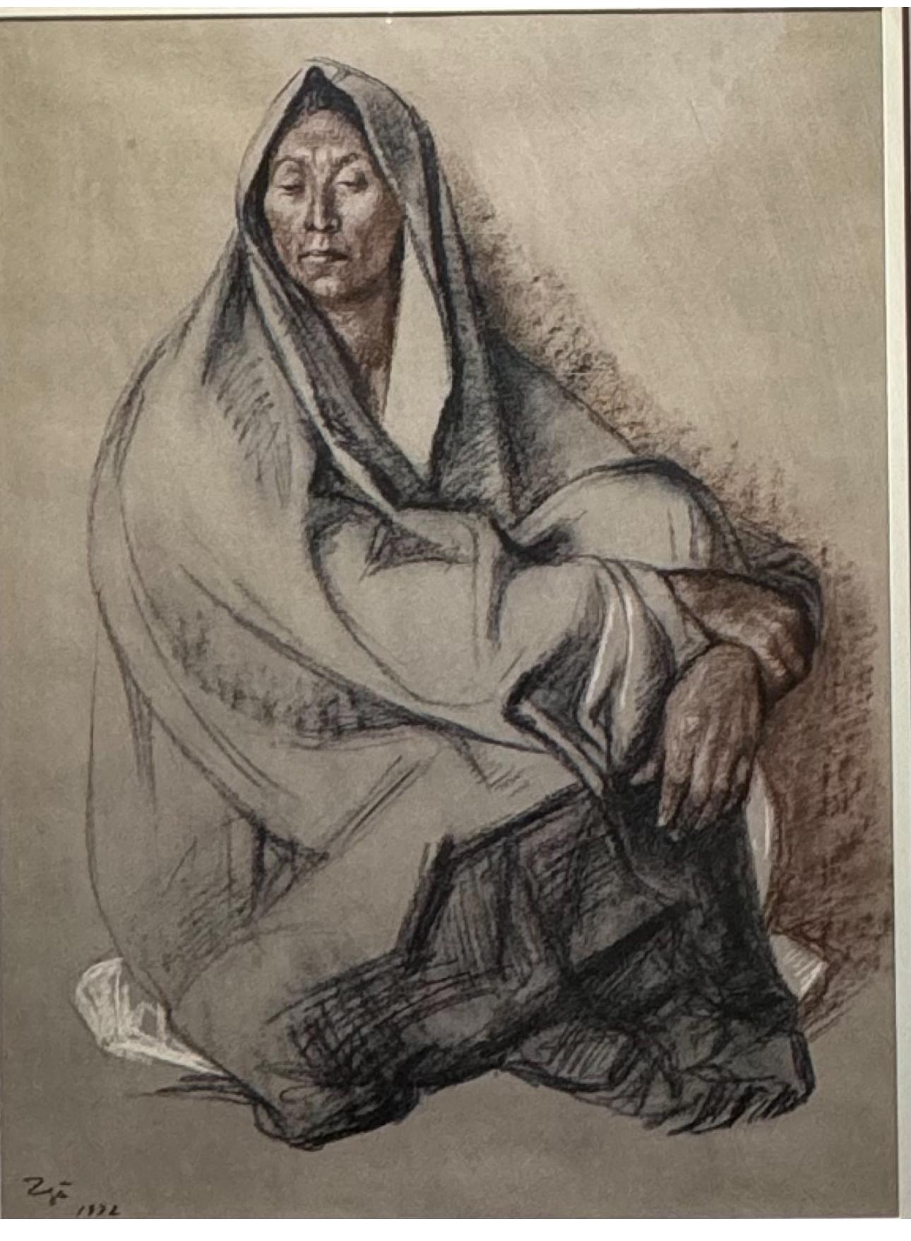Peinture mixte mexicaine Mujer Sentada originale DRAWING de 1972 - Expressionnisme abstrait Painting par Francisco Zúñiga