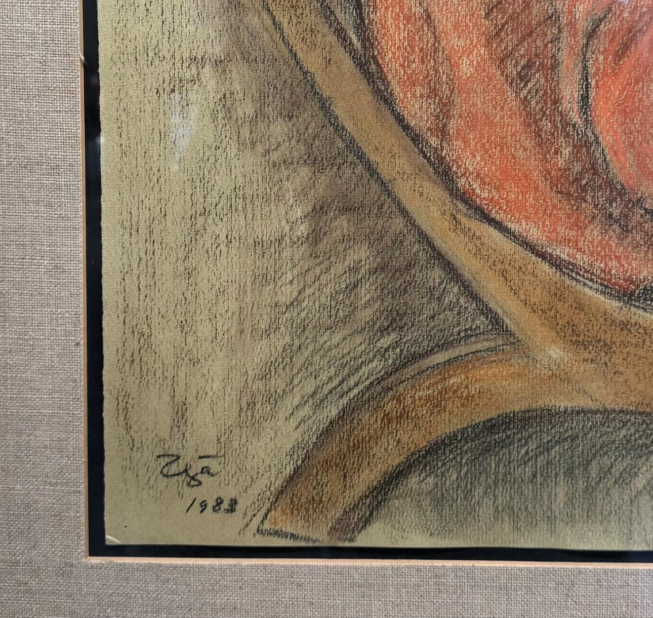 ORIGINAL MEXICANO MEDIOS MIXTOS Pintura MUJER ROJO SENTADAS en venta 2