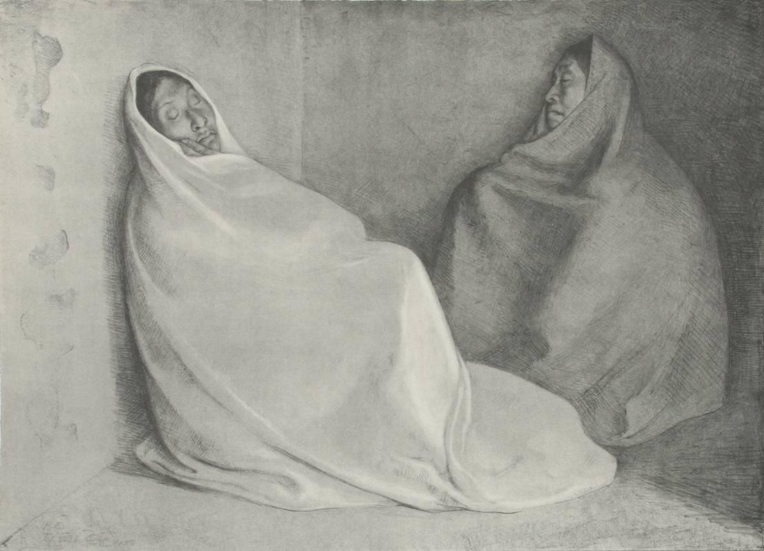 Figurative Print de Francisco Zúñiga - Dos Mujeres Sentadas, litografía de Francisco Zuniga