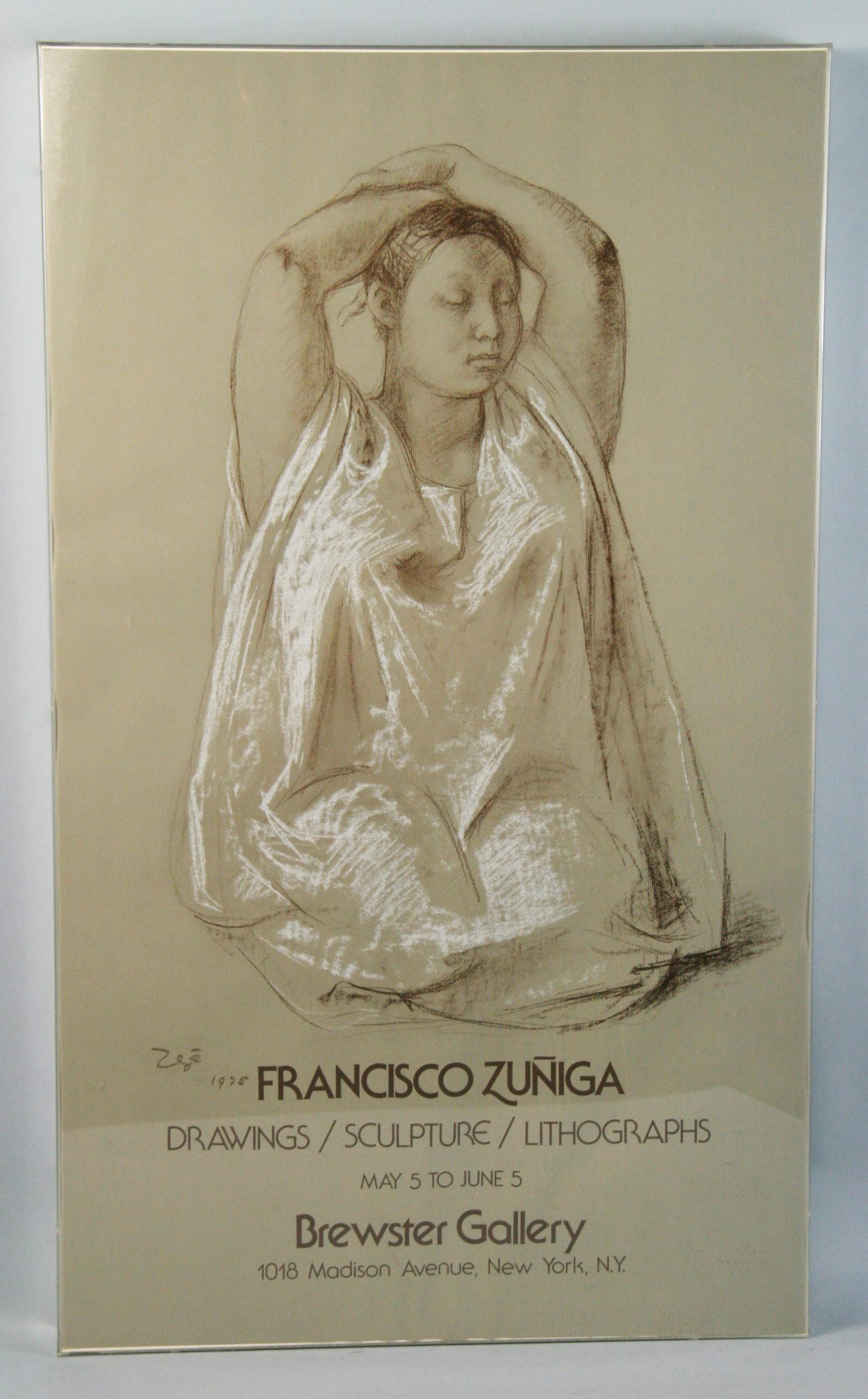 Francisco Zúñiga Figurative Print - Gallery Opening  Poster Francisco Zuniga (Zgo) At Brewster Gallery 1975 