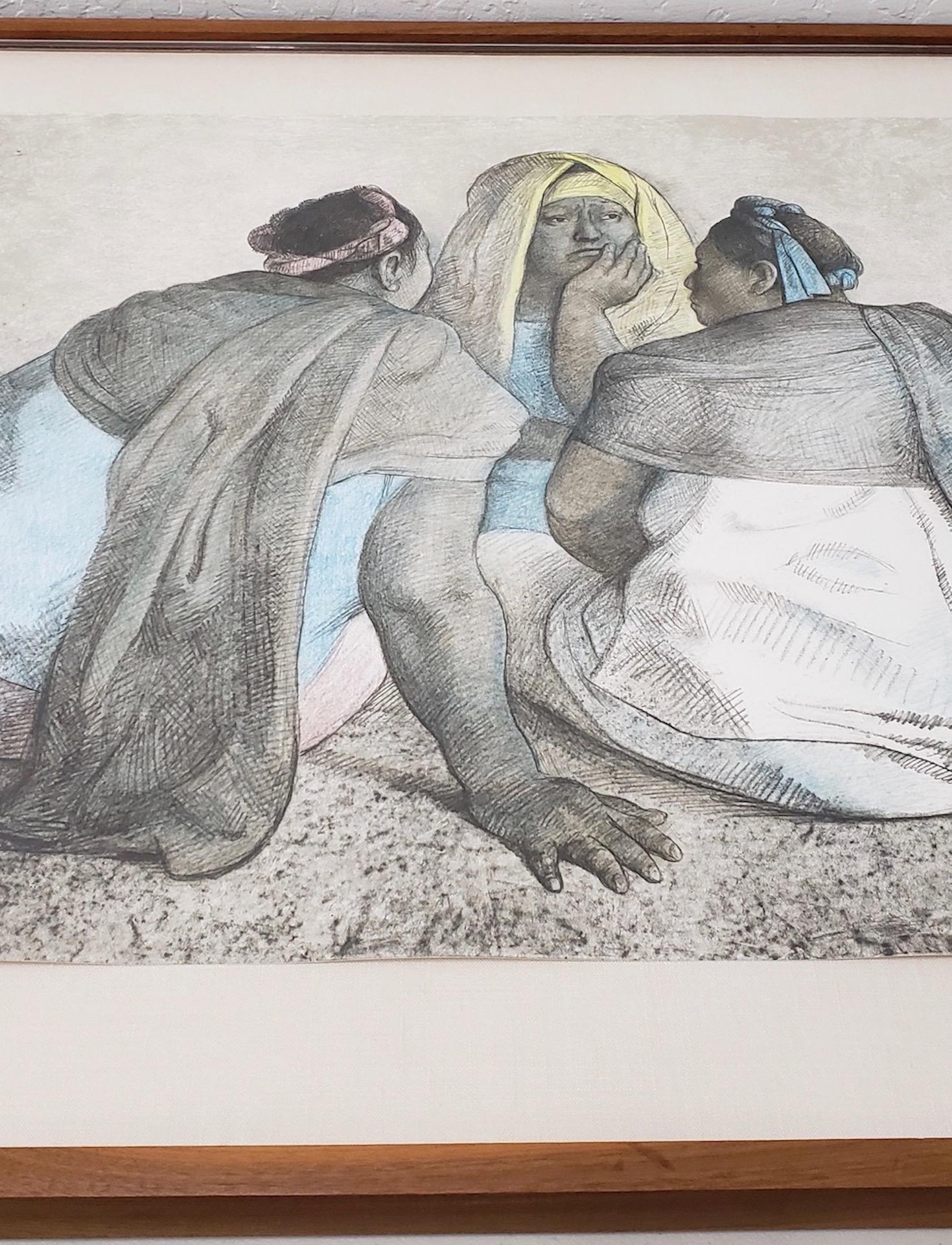 Grupo de Mujeres Sentadas III Artist Proof - Gray Figurative Print by Francisco Zúñiga