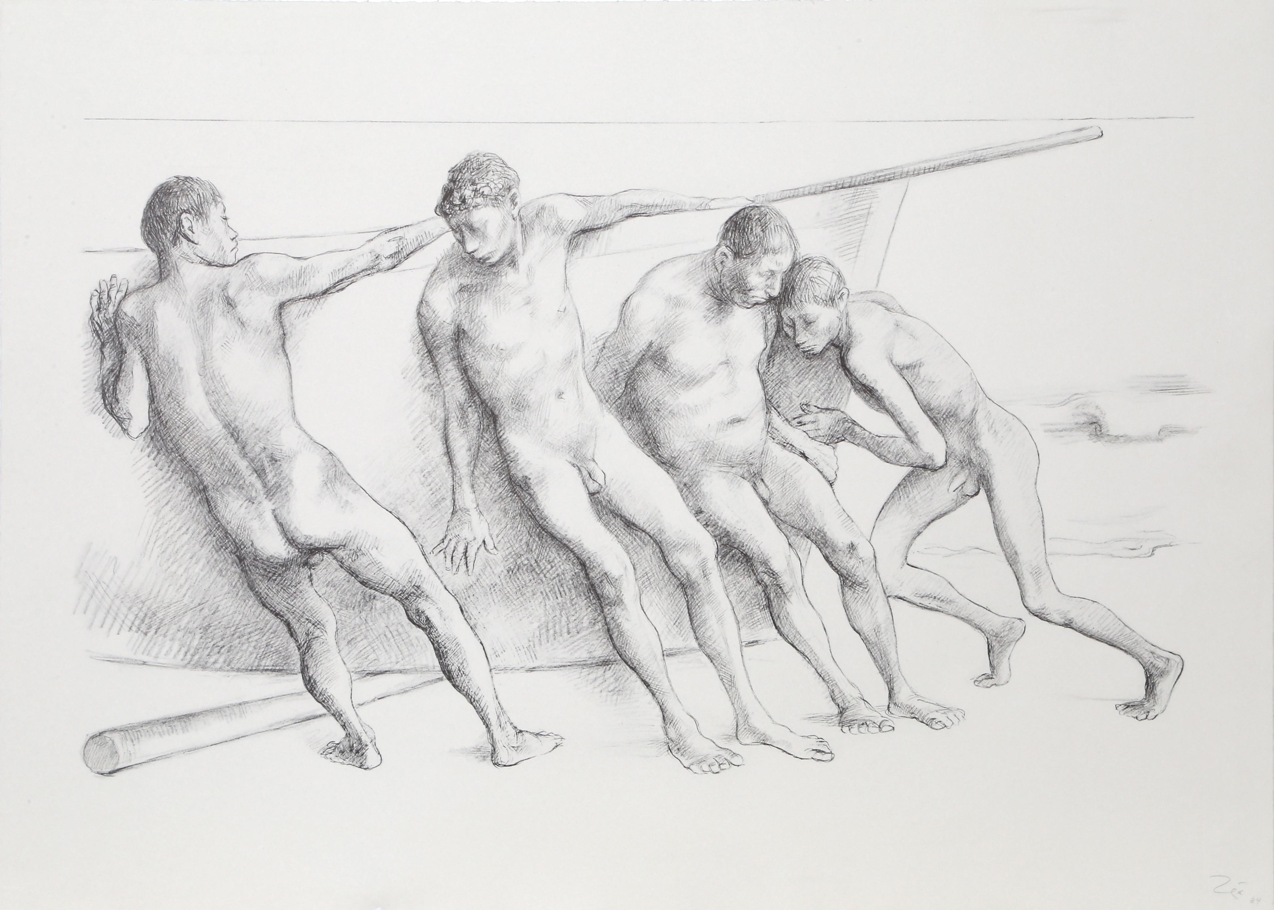 Figurative Print de Francisco Zúñiga - Hombres con Barca I, Litografía expresionista firmada por Francisco Zuniga