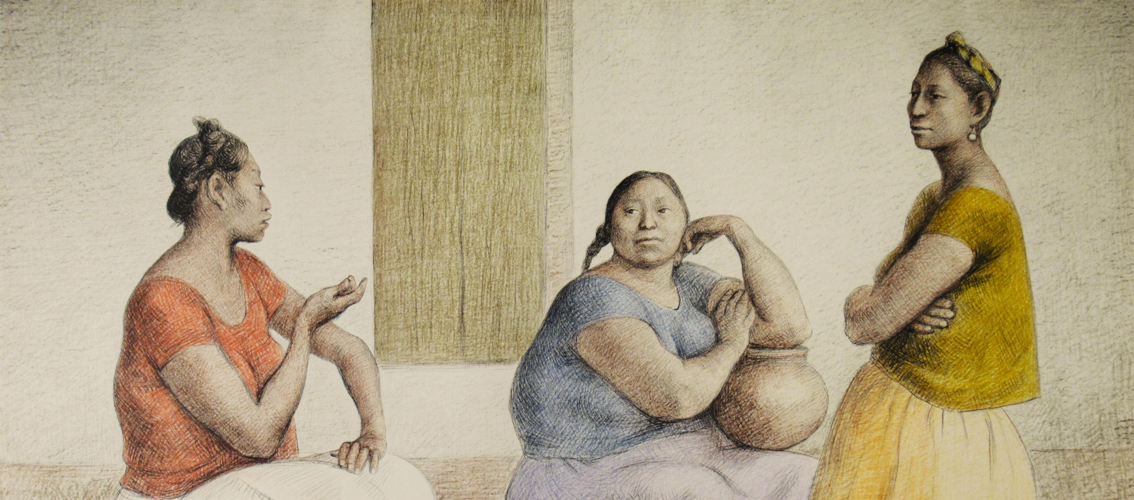 Le Platicando de Juchiteca (Femmes juchécoises discutant) - Print de Francisco Zúñiga