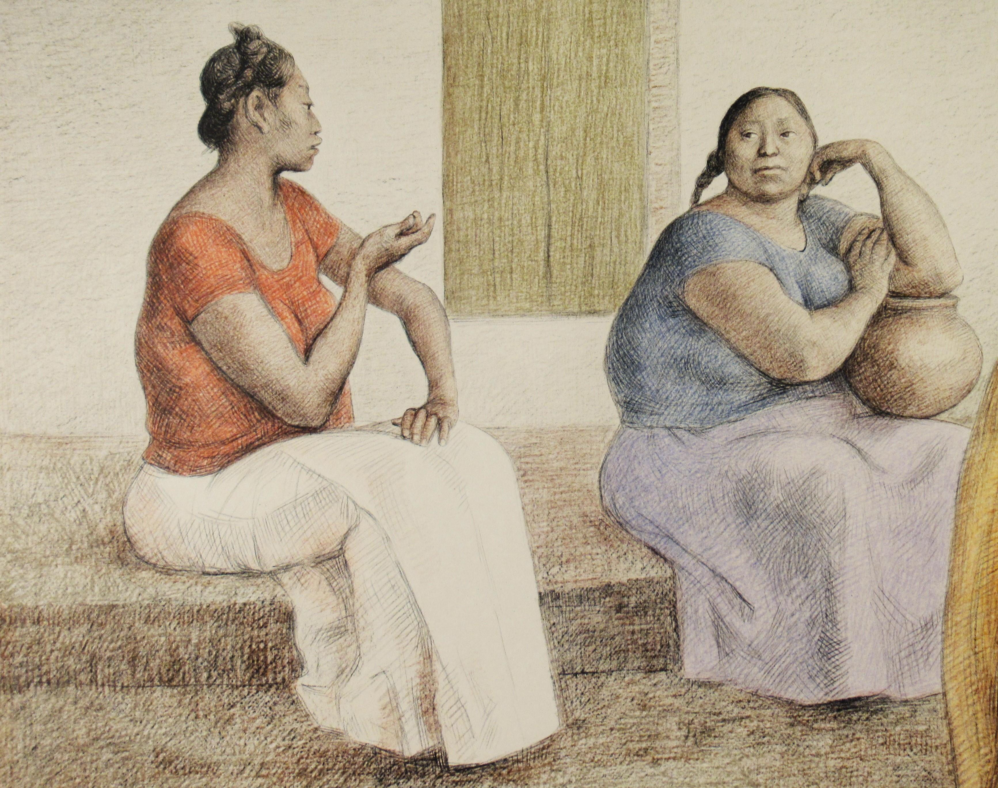 Le Platicando de Juchiteca (Femmes juchécoises discutant) - Réalisme Print par Francisco Zúñiga