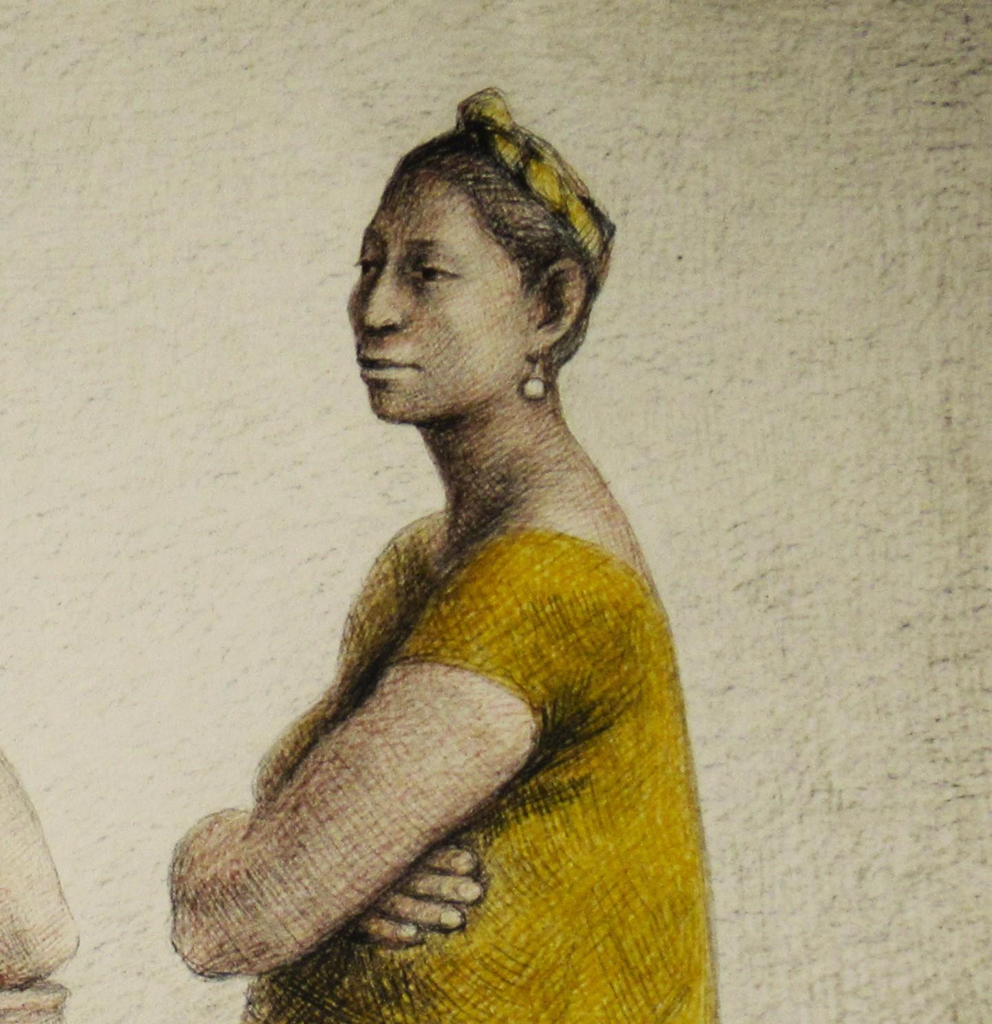 Juchiteca's Platicando (Juchitecan Women Talking) - Brown Figurative Print by Francisco Zúñiga