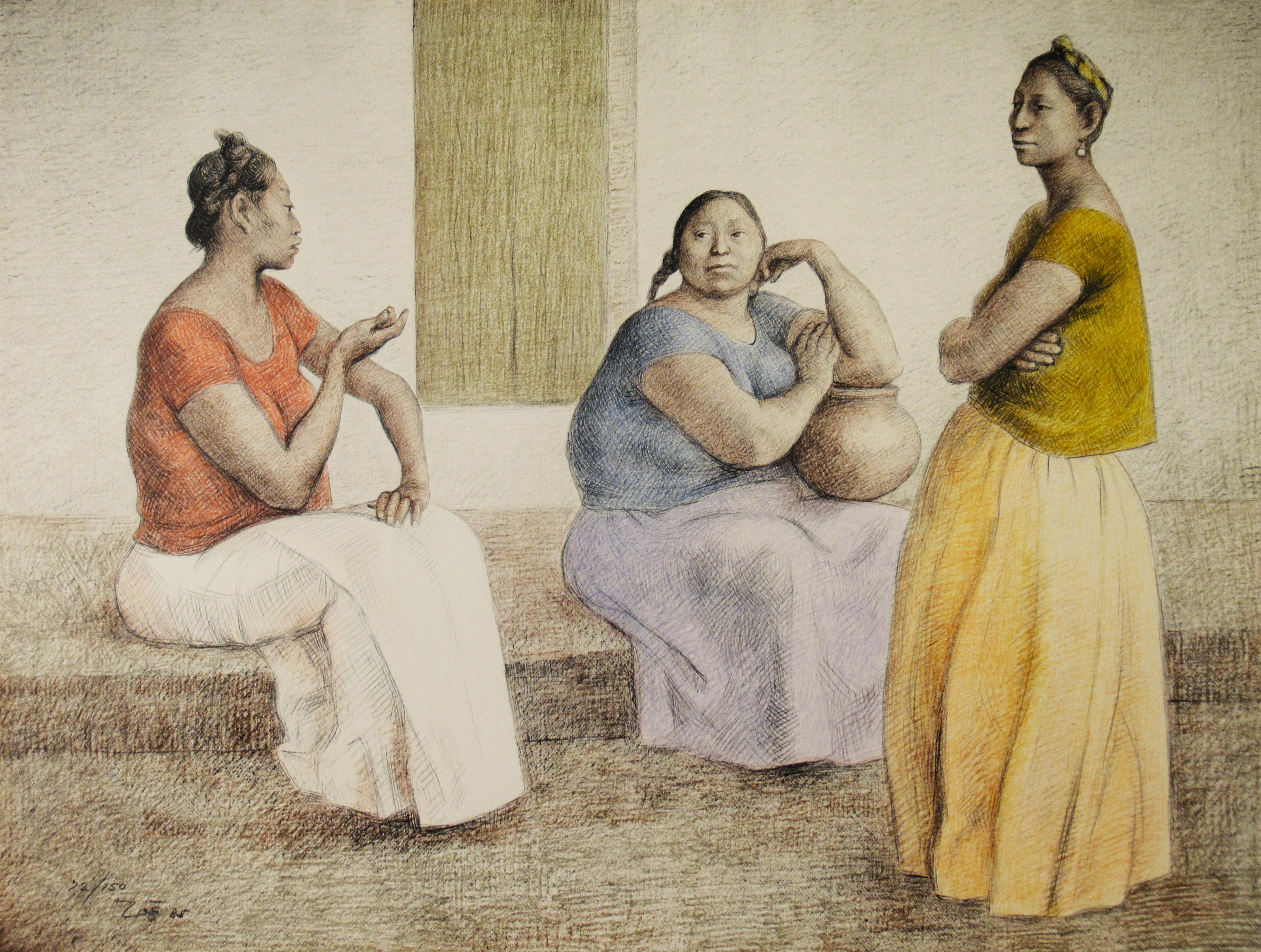 Francisco Zúñiga Figurative Print - Juchiteca's Platicando (Juchitecan Women Talking)