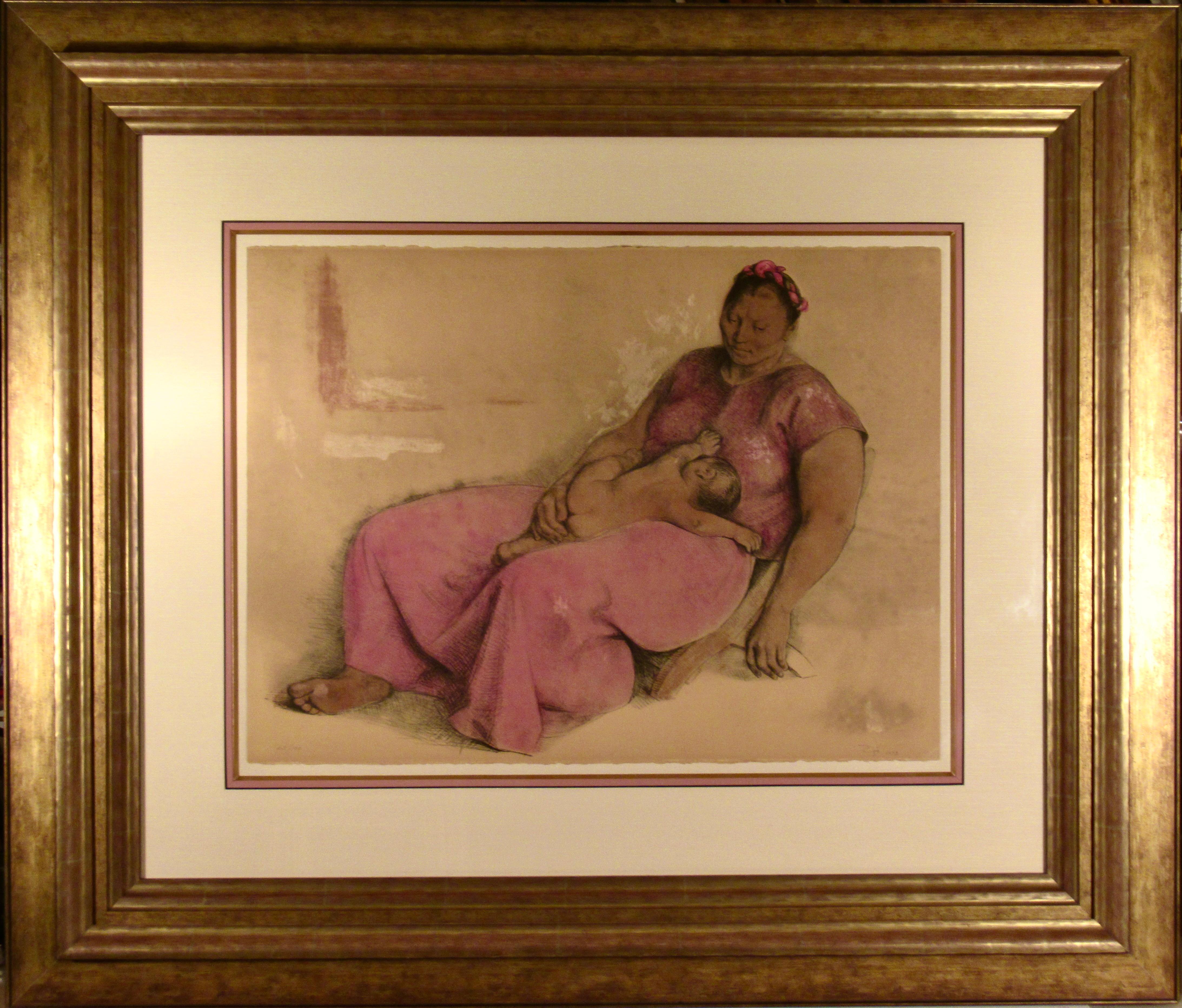 Francisco Zúñiga Figurative Print - "Madre Juchiteca" Large original color lithograph.