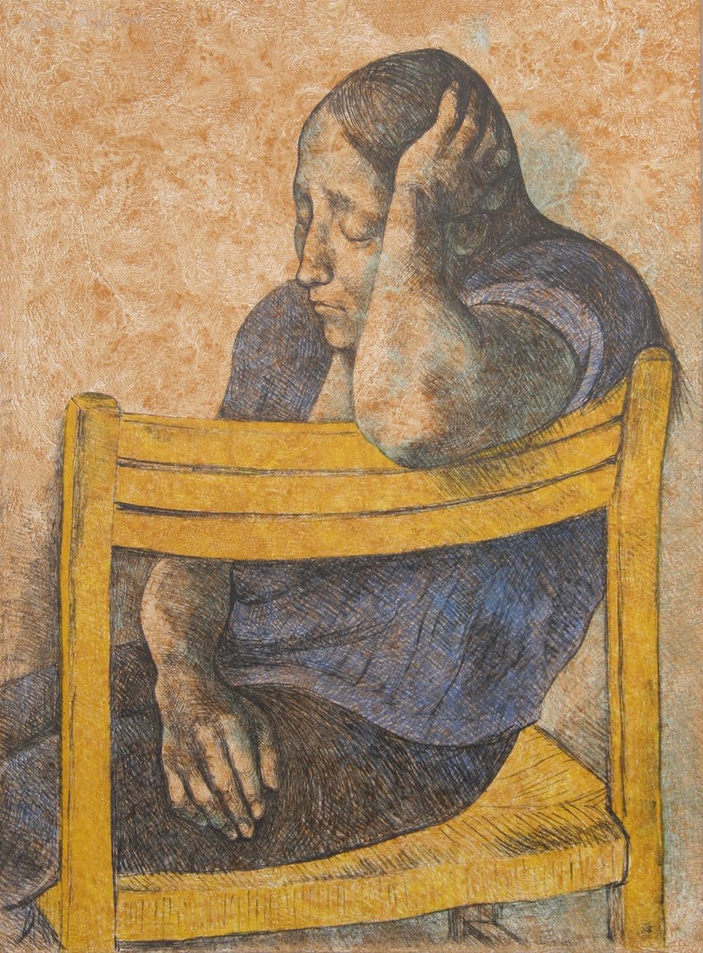 Francisco Zúñiga Figurative Print - Muchacha en una Silla, Lithograph by Francisco Zuniga