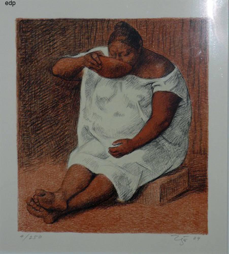 Francisco Zúñiga Figurative Print - MUJER BEBIENDO (WOMAN DRINKING). B.98.