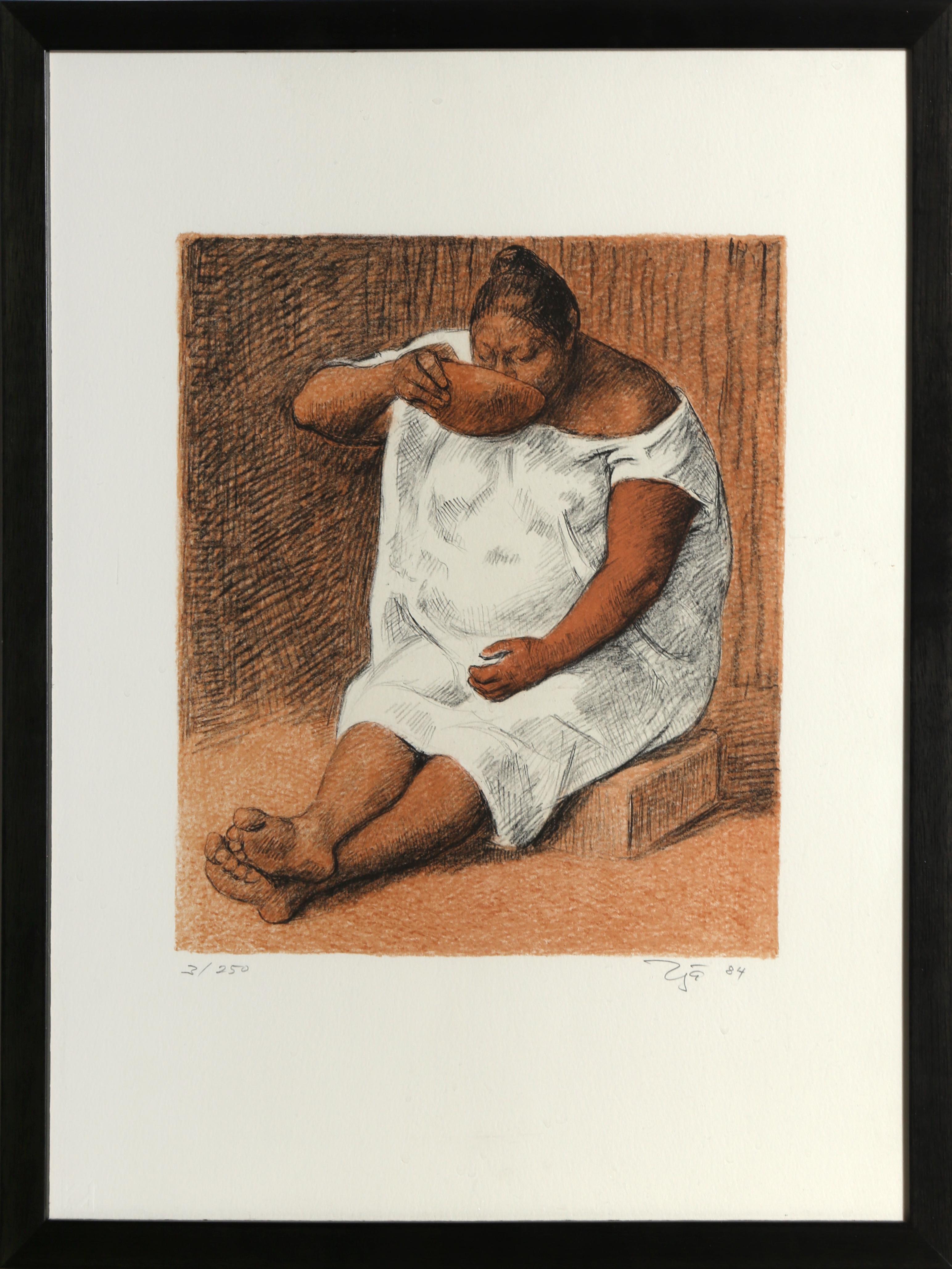 Mujer Bebiendo (Woman Drinking), Lithograph by Francisco Zuniga