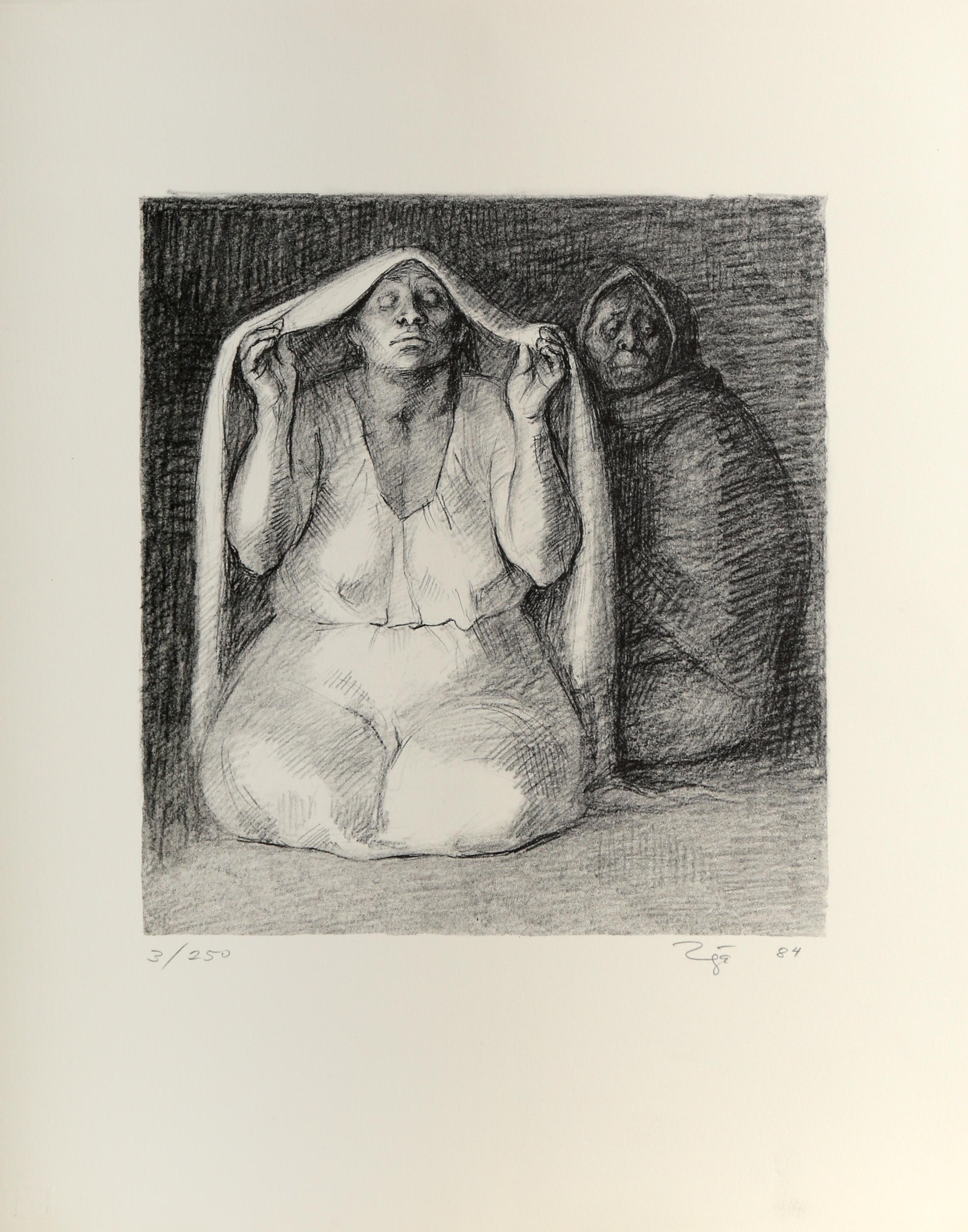 Francisco Zúñiga Figurative Print - Ritual, Lithograph by Francisco Zuniga