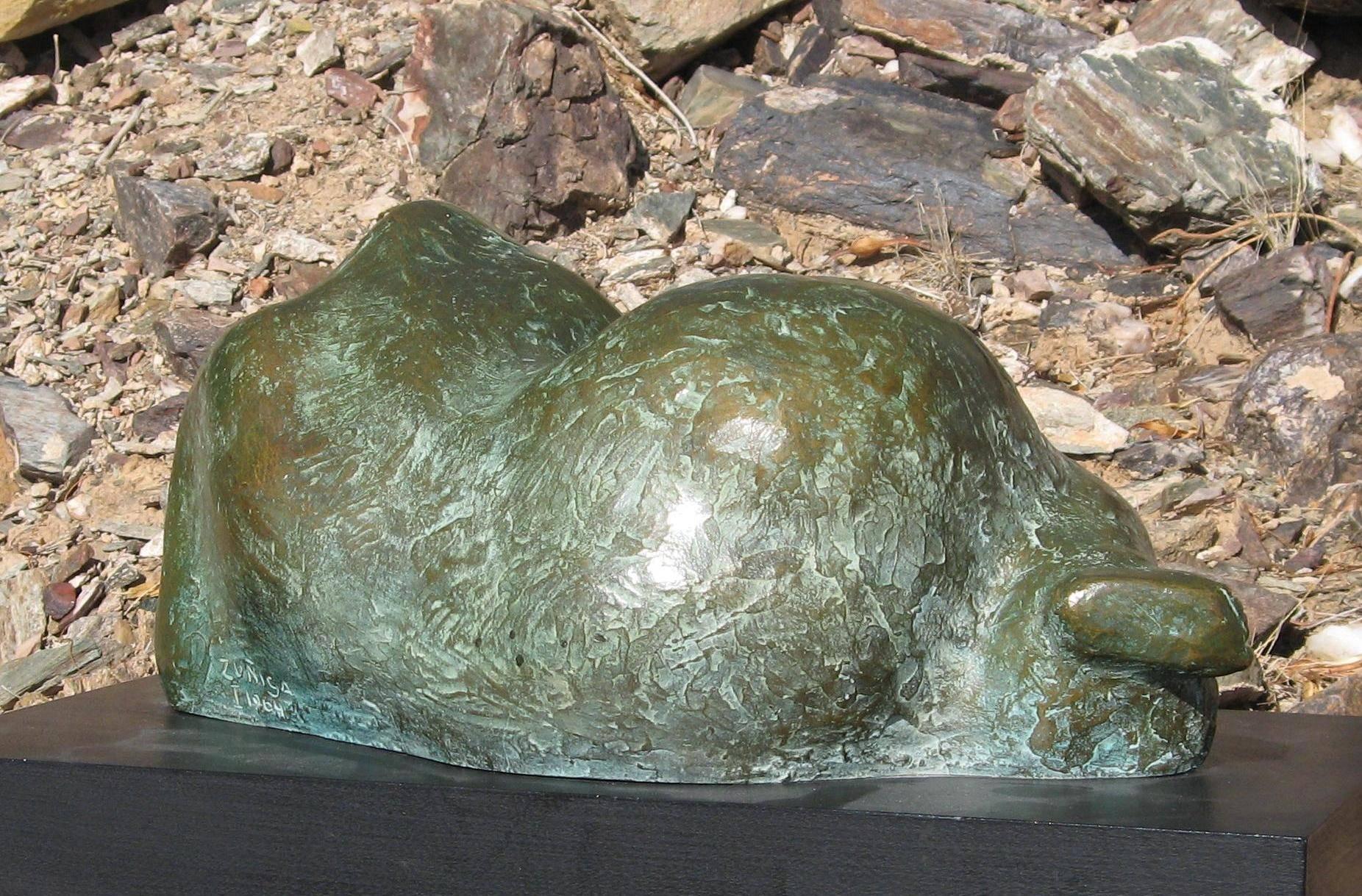 Francisco Zuniga Escultura de bronce, 1964, Madre reclinada con chal - Figurative Sculpture Oro de Francisco Zúñiga