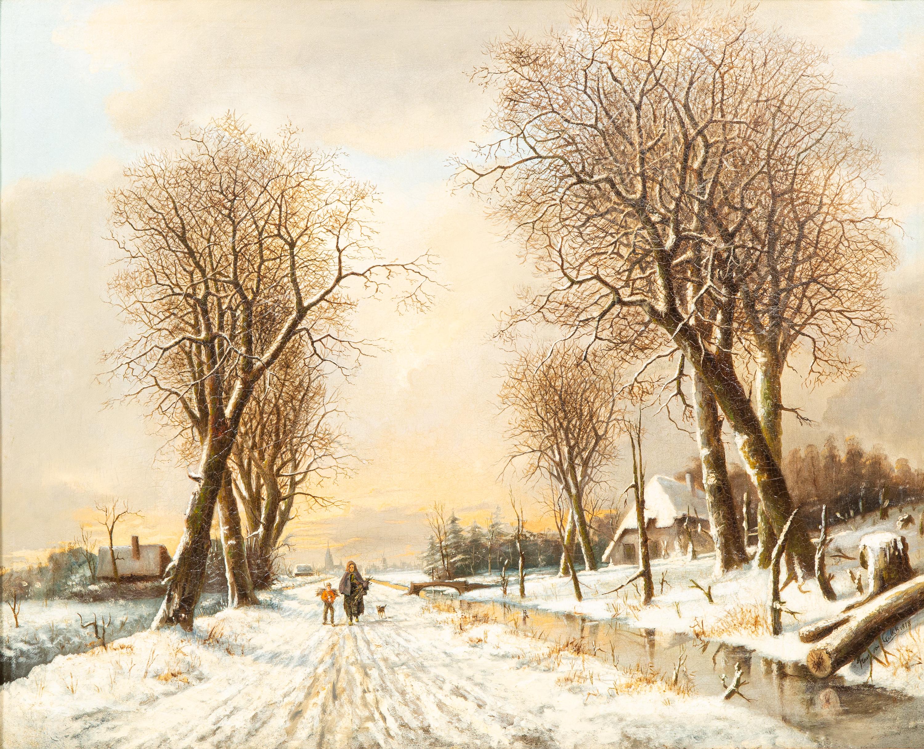 'A Walk along the Snowy Landscape’ by Franciscus Lodewijk Van Gulik, dated 1878 For Sale 1