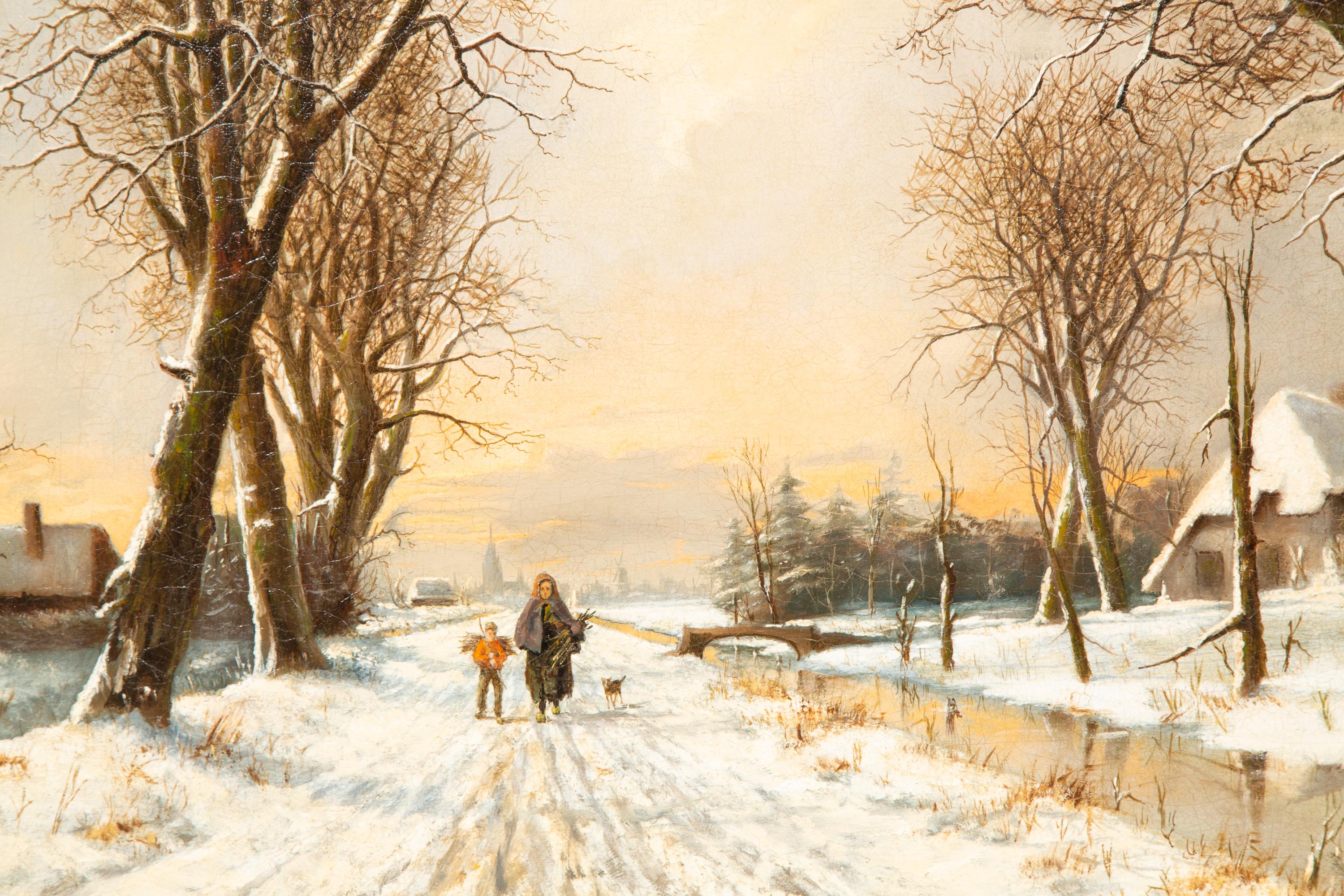 'A Walk along the Snowy Landscape’ by Franciscus Lodewijk Van Gulik, dated 1878 For Sale 2