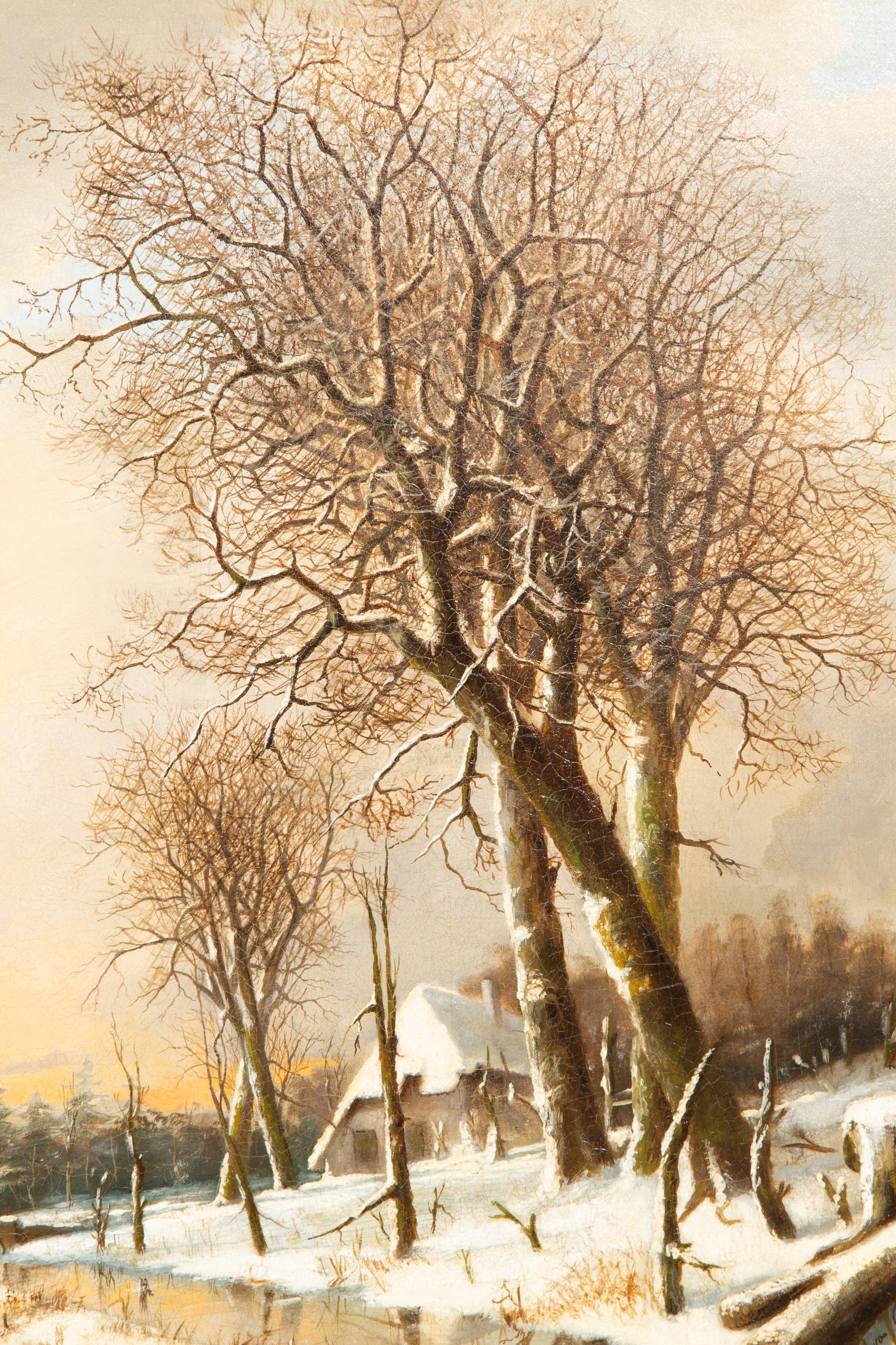'A Walk along the Snowy Landscape’ by Franciscus Lodewijk Van Gulik, dated 1878 For Sale 3