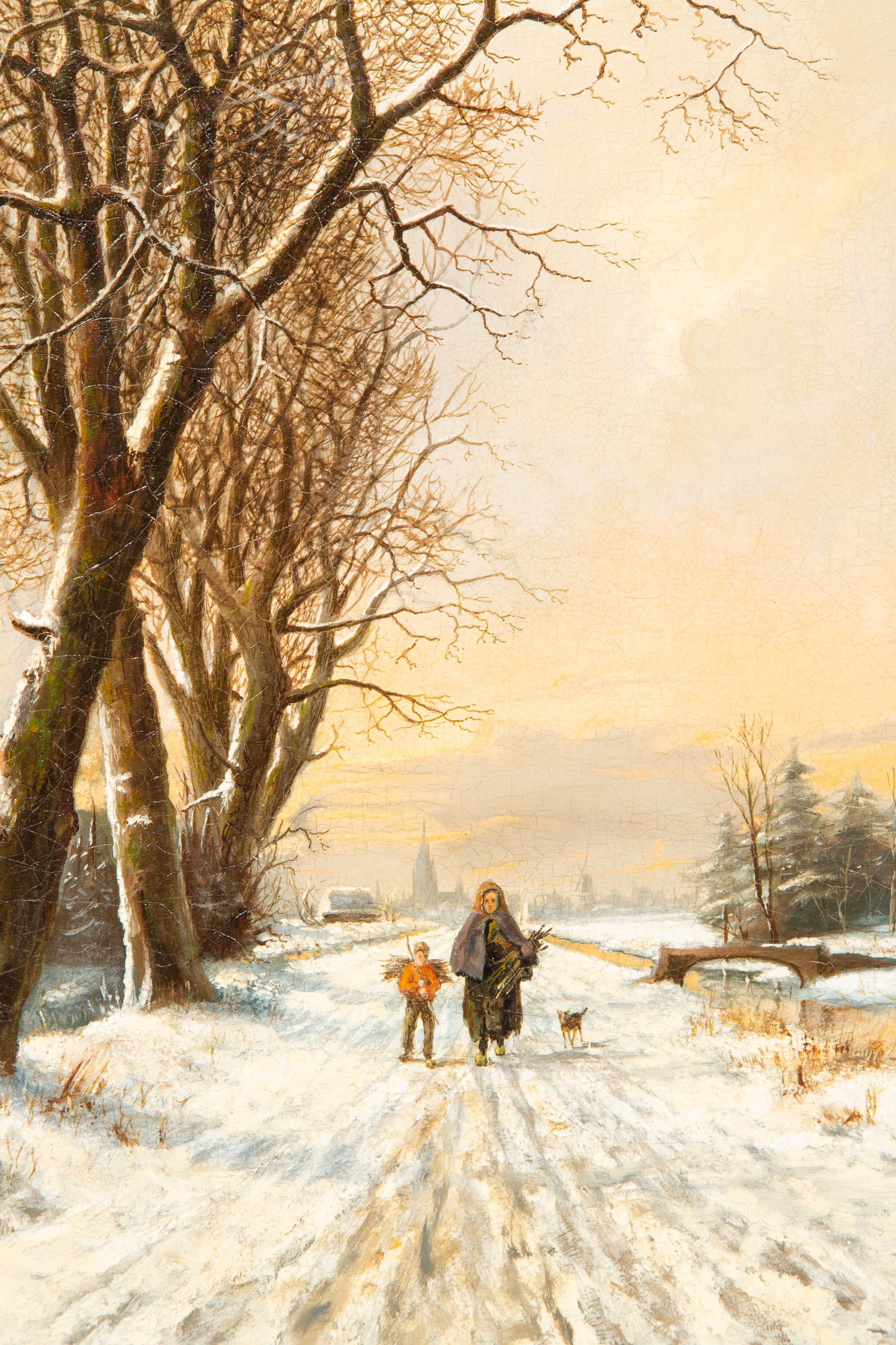 'A Walk along the Snowy Landscape’ by Franciscus Lodewijk Van Gulik, dated 1878 For Sale 4