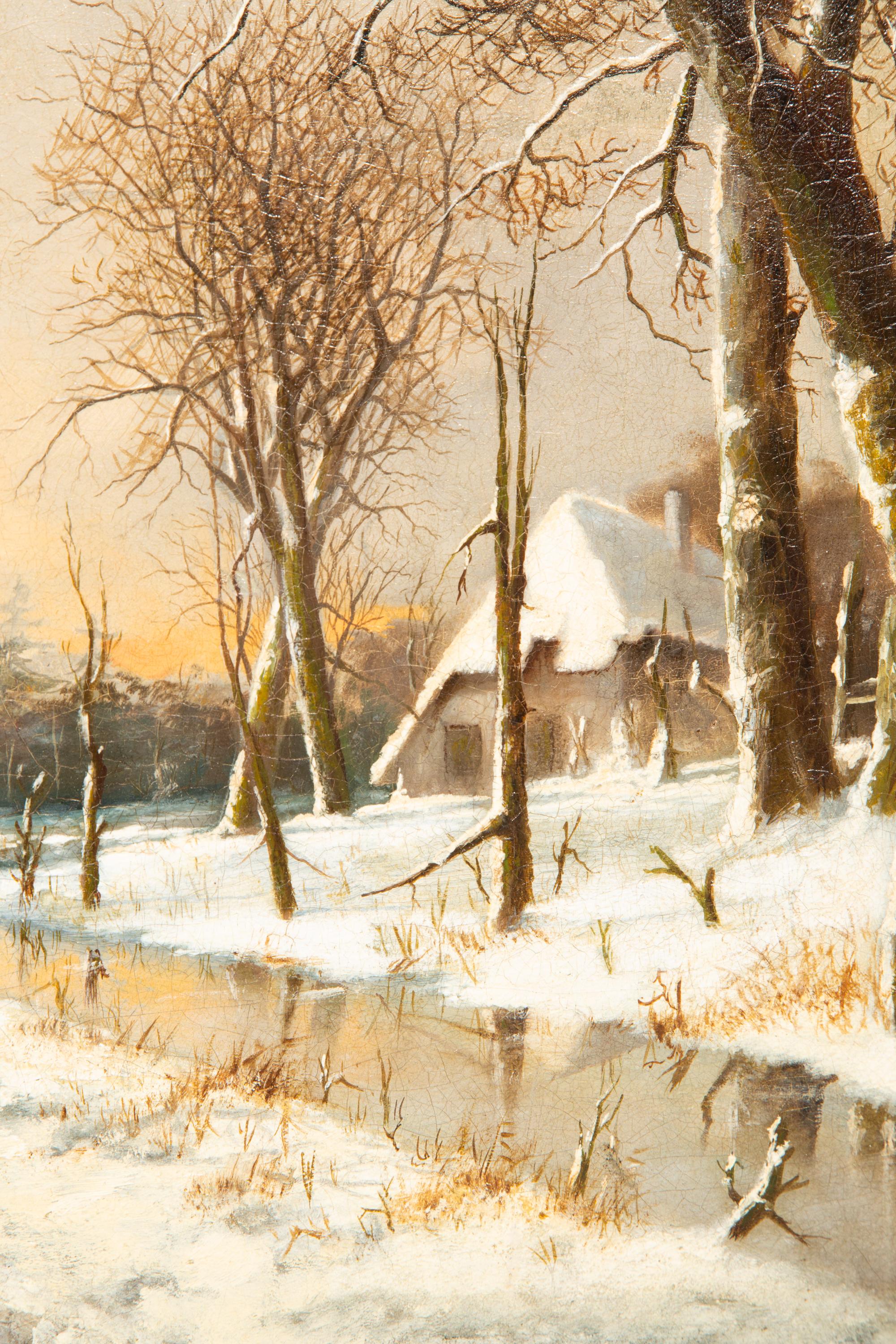'A Walk along the Snowy Landscape’ by Franciscus Lodewijk Van Gulik, dated 1878 For Sale 5