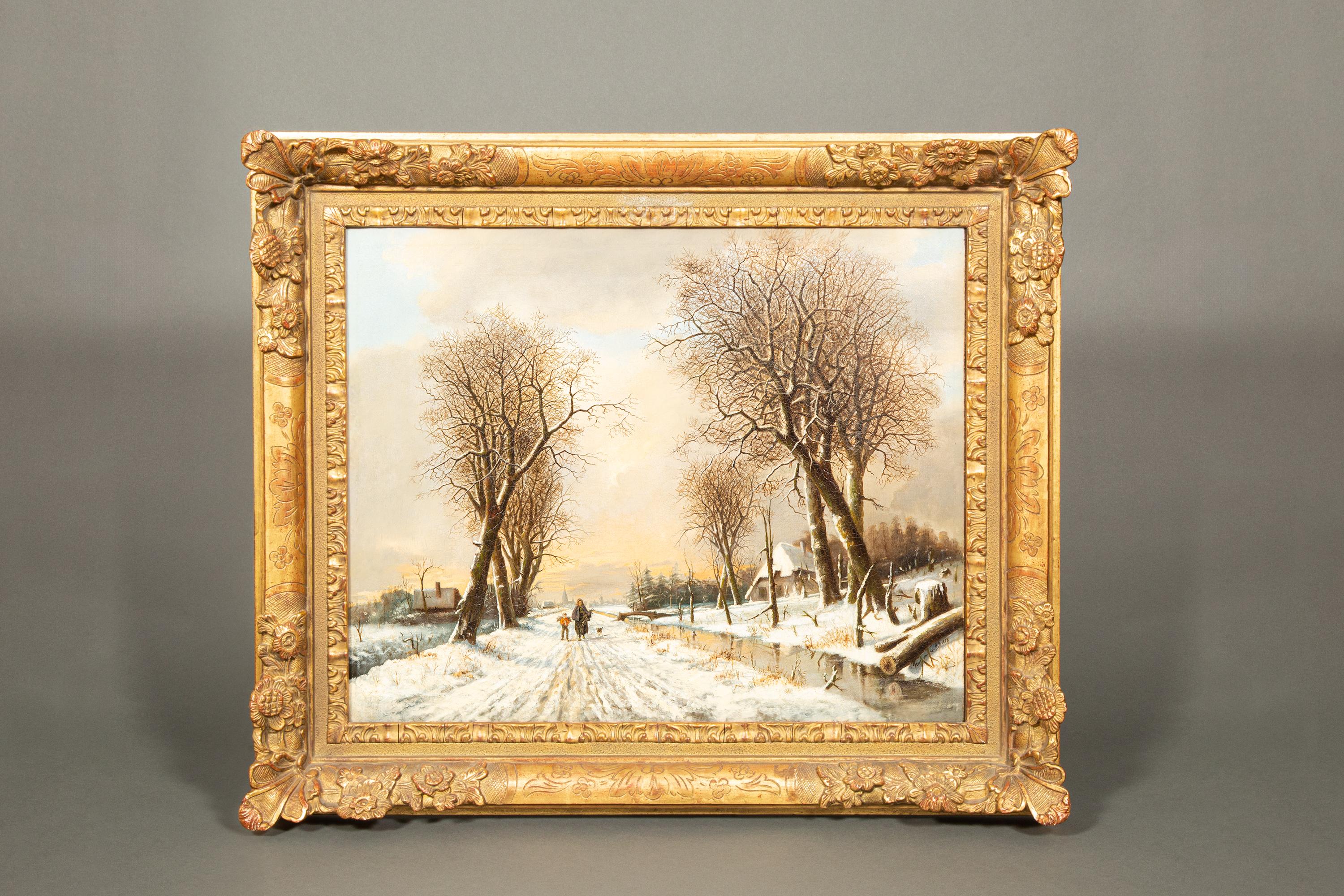 'A Walk along the Snowy Landscape’ by Franciscus Lodewijk Van Gulik, dated 1878 For Sale 8