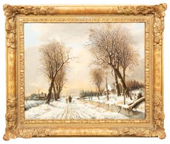 Antique 'A Walk along the Snowy Landscape’ by Franciscus Lodewijk Van Gulik, dated 1878