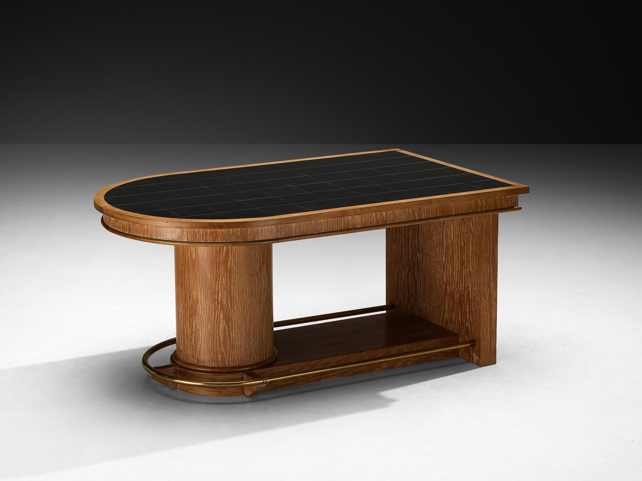 Francisque Chaleyssin Französischer Art Déco Esstisch in Eiche Cerused im Angebot 1