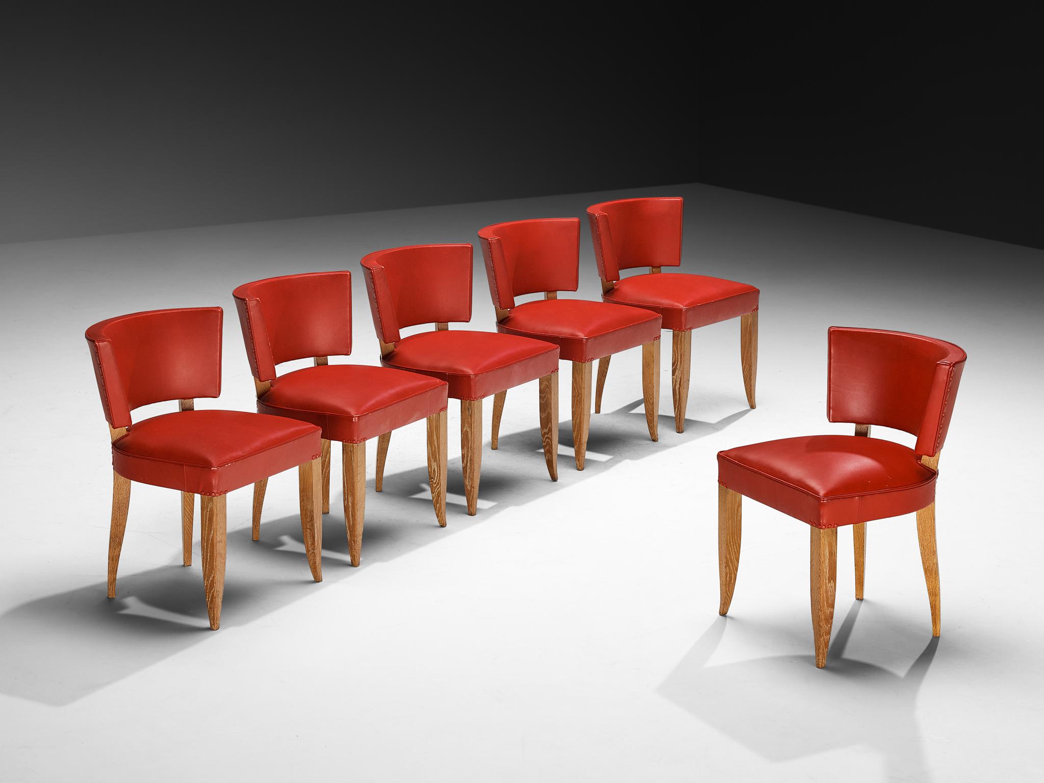 Francisque Chaleyssin Französischer Art Deco Satz von sechs Esszimmerstühlen in Cerused Oak im Zustand „Gut“ im Angebot in Waalwijk, NL