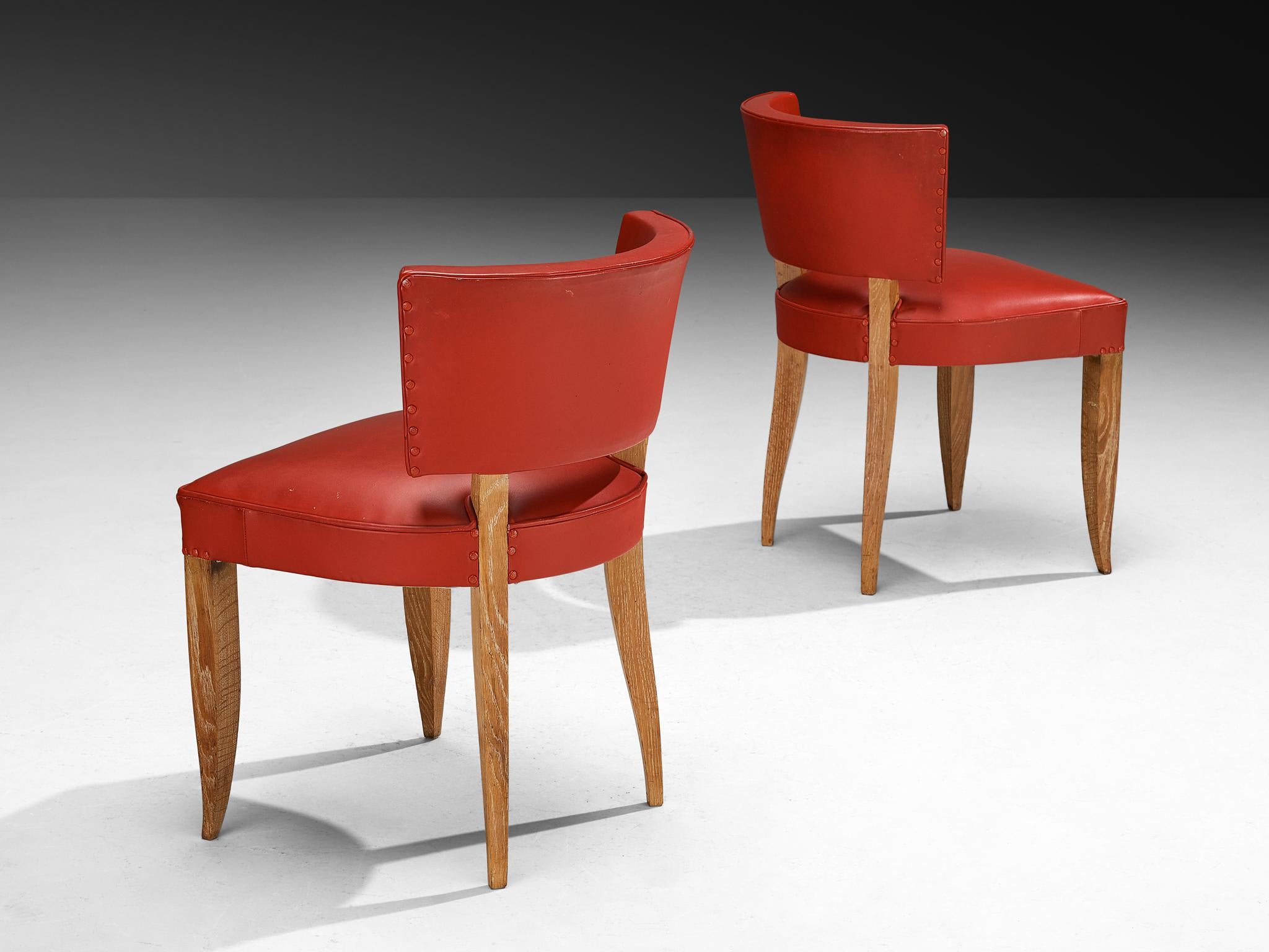 Francisque Chaleyssin Französischer Art Deco Satz von sechs Esszimmerstühlen in Cerused Oak (Kunstleder) im Angebot