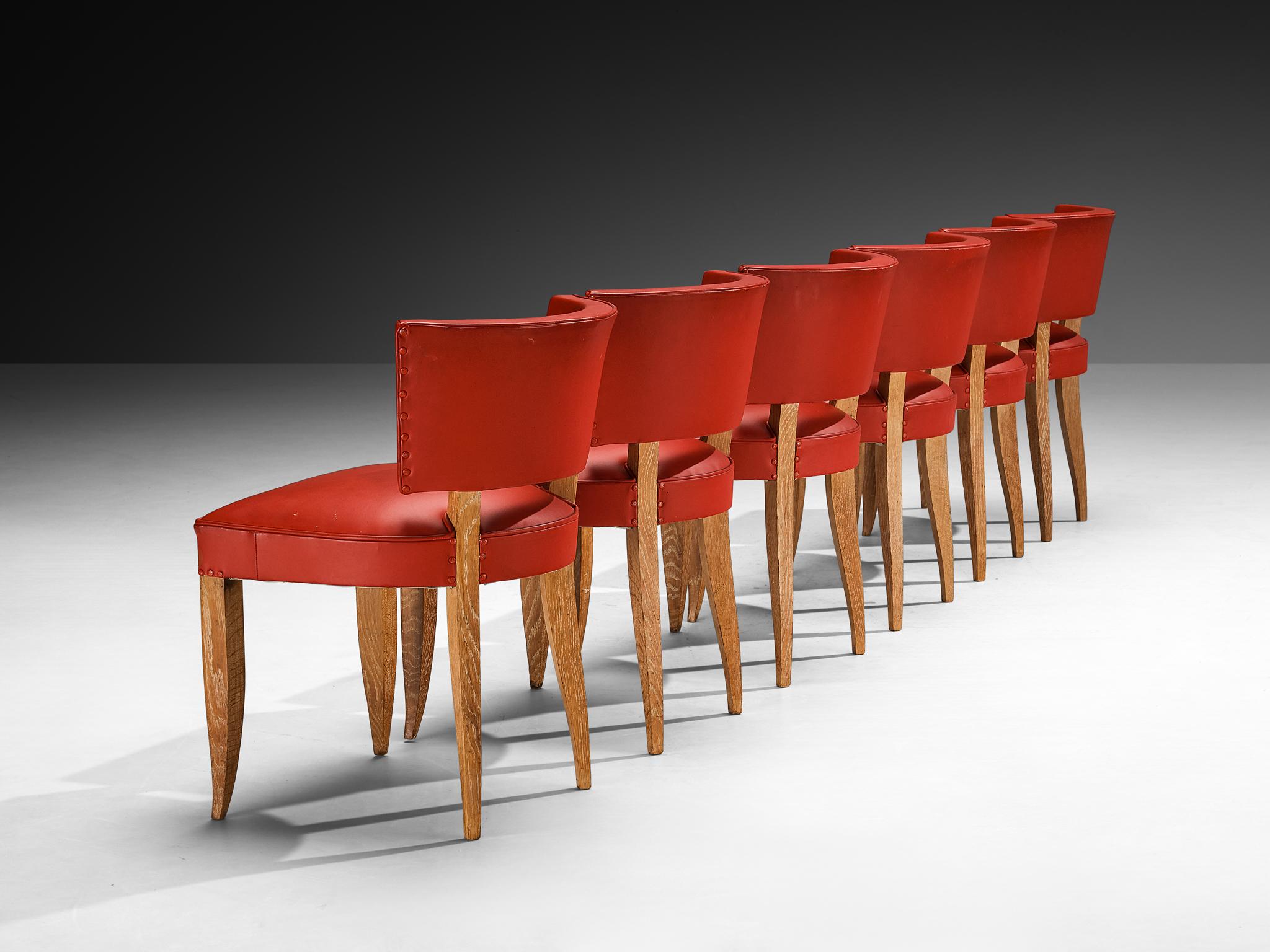 Francisque Chaleyssin Französischer Art Deco Satz von sechs Esszimmerstühlen in Cerused Oak im Angebot 1