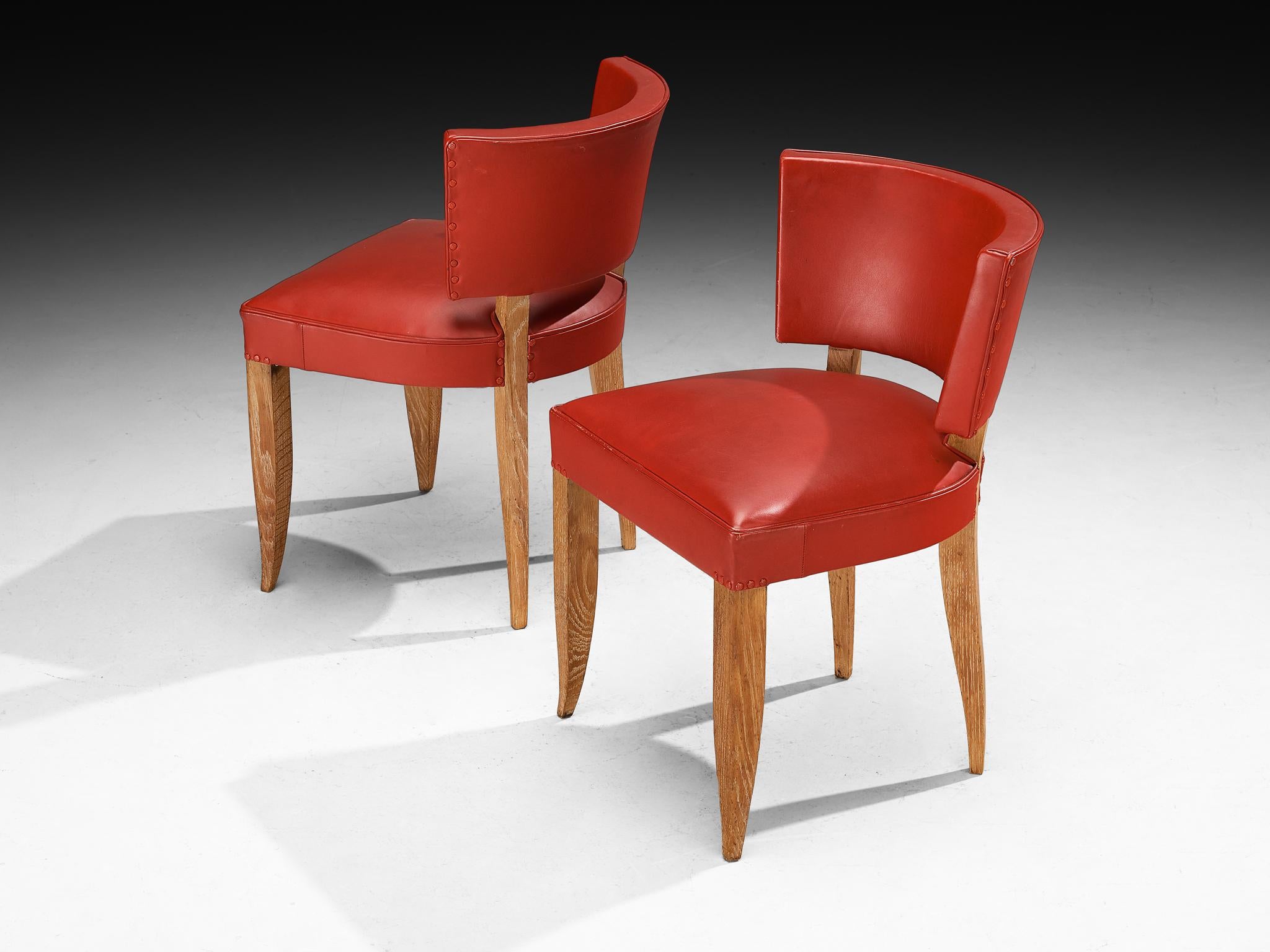 Francisque Chaleyssin Französischer Art Deco Satz von sechs Esszimmerstühlen in Cerused Oak im Angebot 2