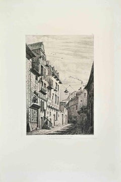 Rue St.Yves à Rennes - Aguafuerte de Francisque Coué - Años 1870