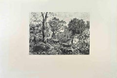 Foret de Fontainebleau - Etching by Francisque de Saint-Etienne - 1870s