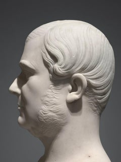 Large Bust Portrait of a Man in Marble French Restoration Signed