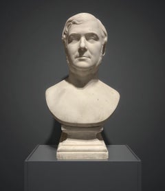 Large Bust Portrait of a Man in Marble French Restoration Signed