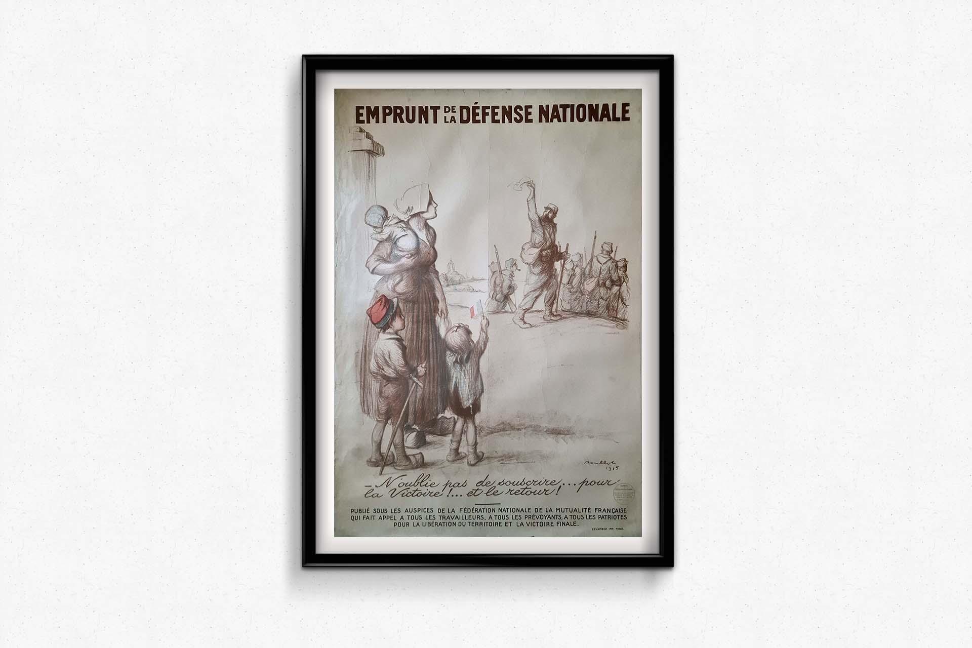 Originalplakat von 1915 von  Francisque Poulbot - Nationales Verteidigungsdarlehen im Angebot 1