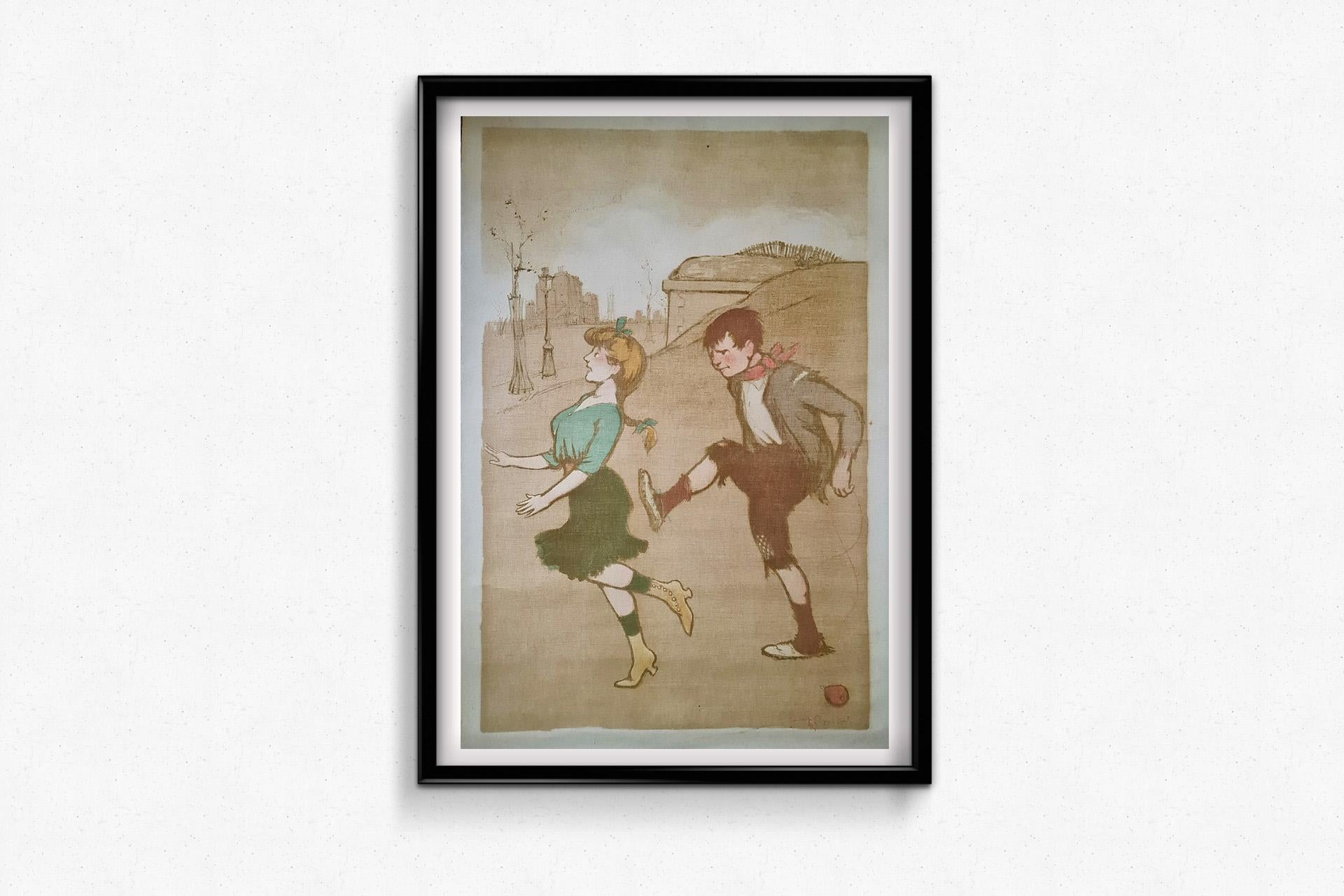 Circa 1910 original lithography by Francisque Poulbot - Nany et Lona For Sale 3