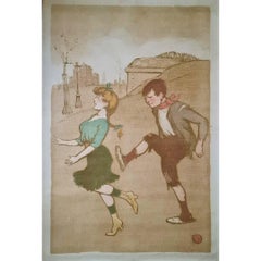 CIRCA 1910 Original-Lithographie von Francisque Poulbot - Nany et Lona