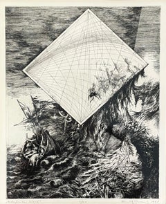 Franciszek Bunsch (1926-2025) gravure originale, "Île indéfinie", surréalisme